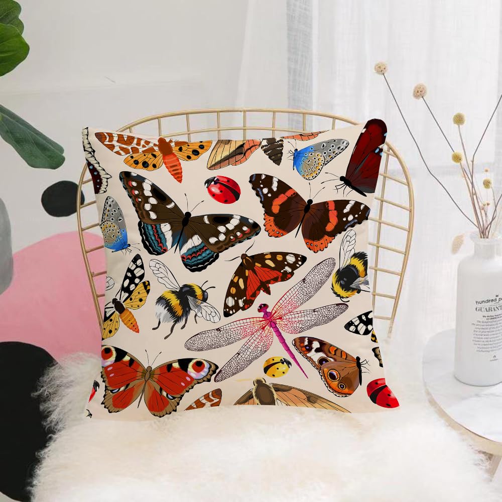HYOSXW Cushion Cover,Throw Pillow Case Home Decorative for Living Room Bedroom Sofa Chair 16X16 Inch,Repeating vivid patterns of charming cts, butterflies, bees, dragonflies and la,Pillowcase 40X40cm