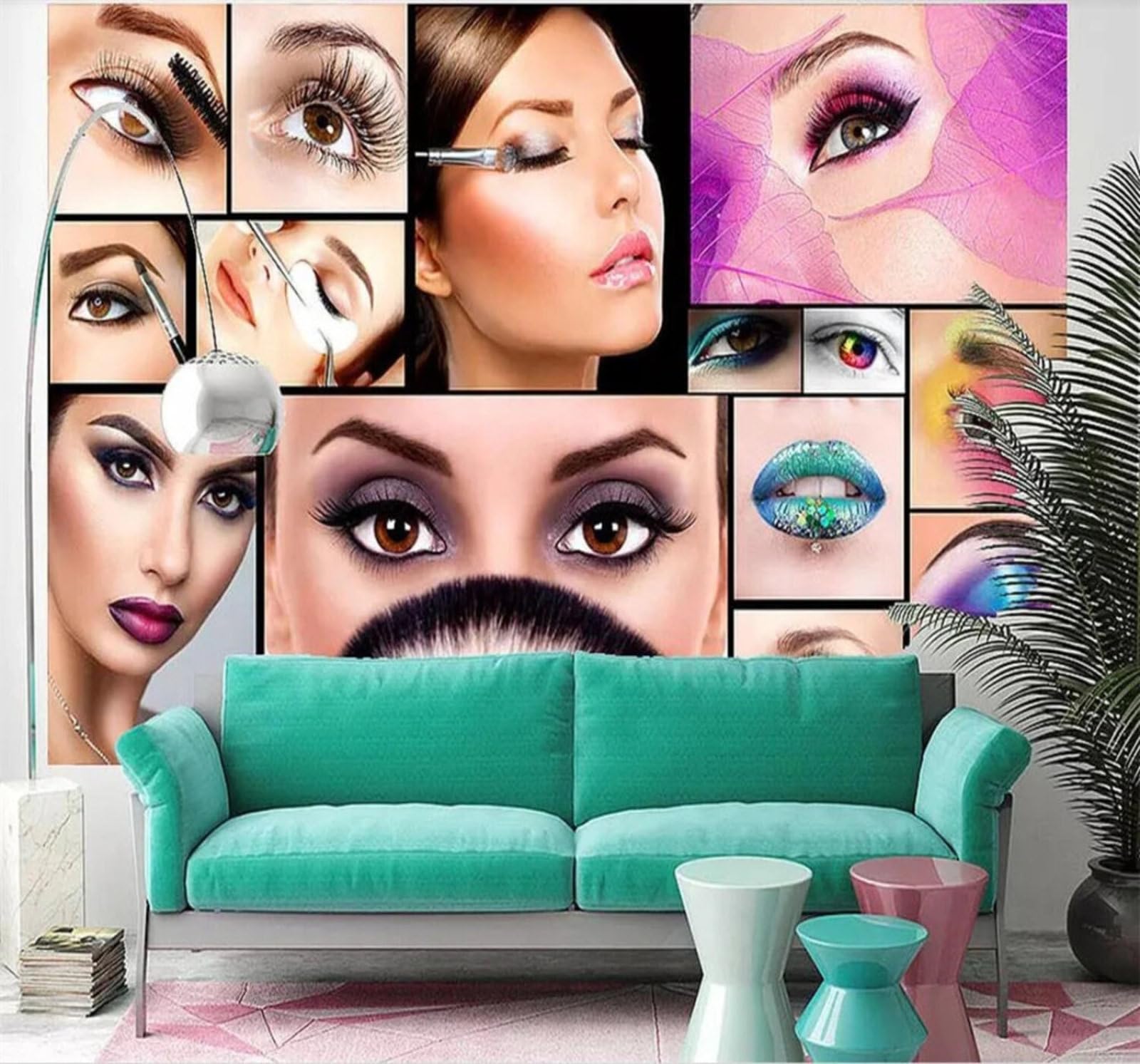 Wallpaper-3D-Xlm 300Cm×210Cm(B×H) Creative Face Painting Make Up Personalised Beauty Salon 3D Wallpaper Easy Install Feature Office Living Room Sofa Bedroom Tv Background Wall Decoration-300Cm×210Cm