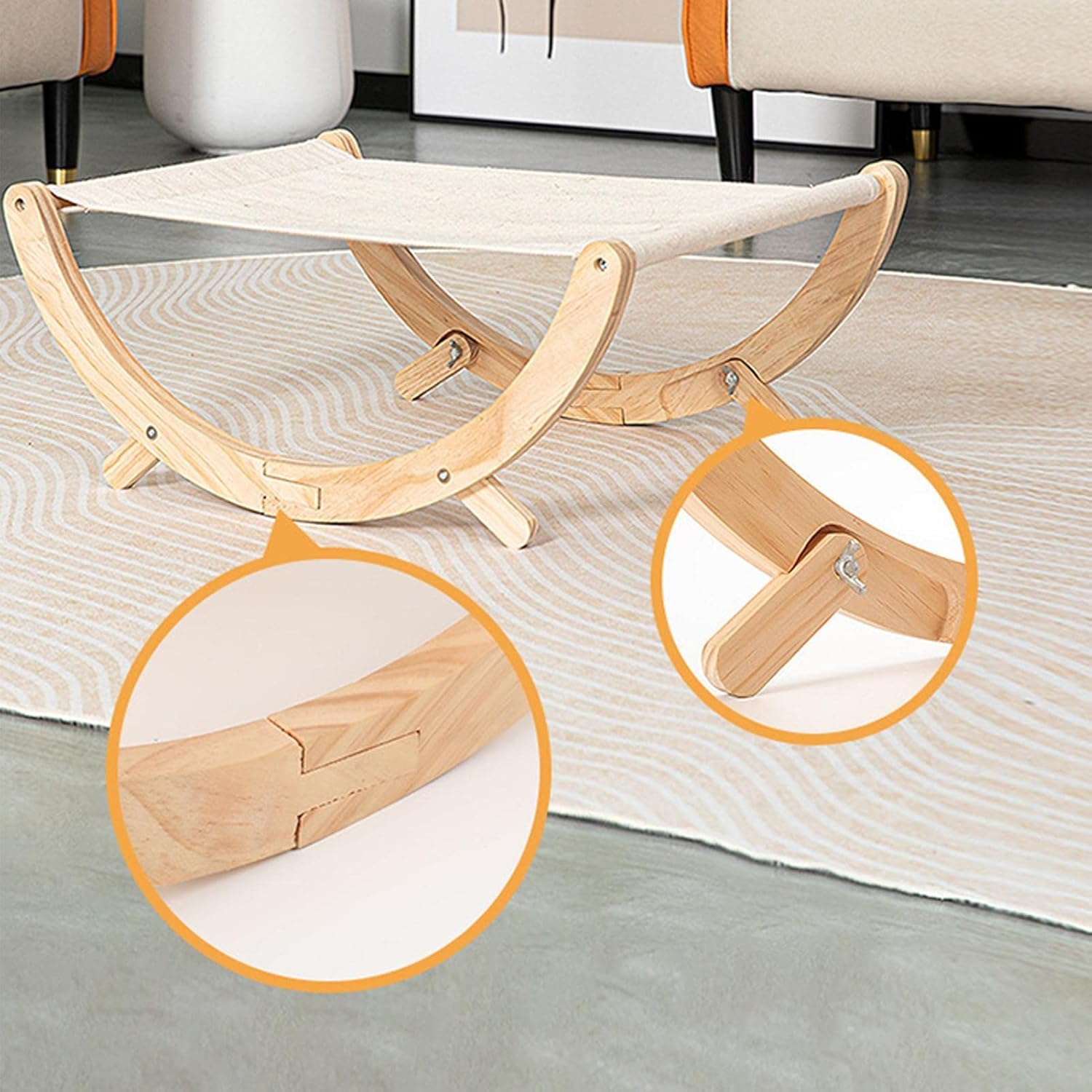 Wooden Feline Hammock - Anti-Slip Furry Friend Lounger, Rocking Resting Furniture, Elevated Sleeping, Companion Nest, Comfortable Sleeping Accessory, for Small Dogs Felines Indoor Home U