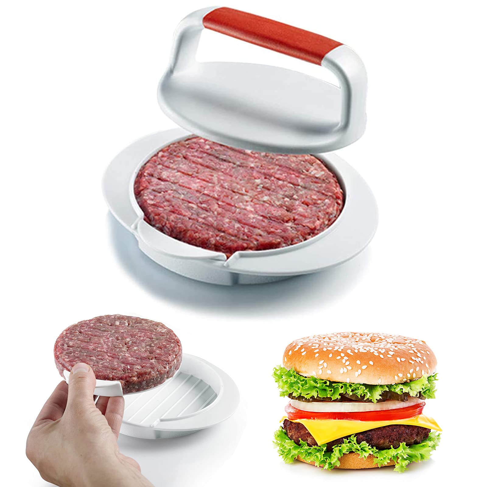 LBLWJD Burger Press Hamburger Press Patty Maker Mold Perfectly for Hamburger Patties, Regular Beef Burger, Non Stick Kitchen Barbecue Tool Grilling Accessories (White)