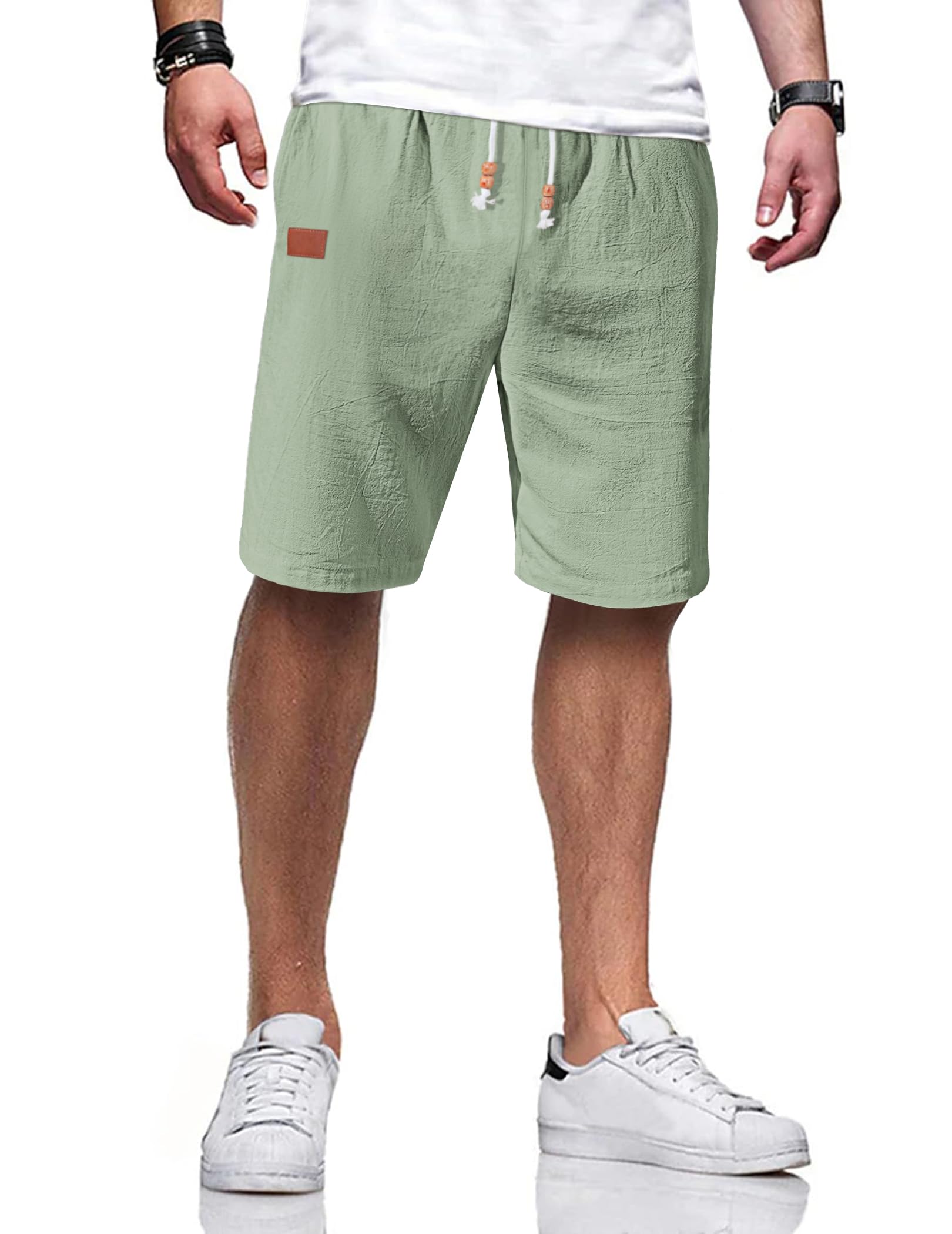 TARAINYA Leinen Kurze Hosen Herren Baumwolle mit Gummizug Freizeithose Shorts Herren Sommer Casual Leicht mit Taschen