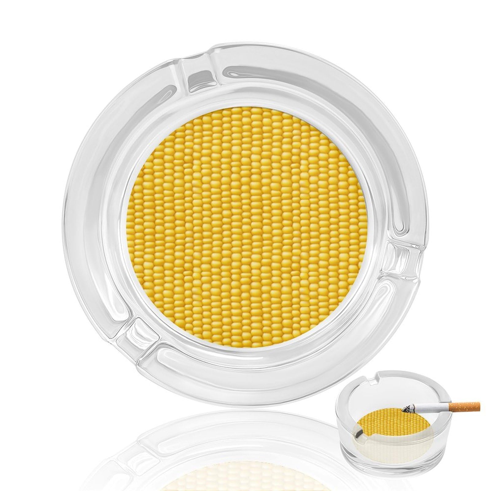 Corn Cob Glass Ashtray 3.3 Inch Round Cigarette Ash Holder with 4 Grooves for Home Office Outdoor One Size