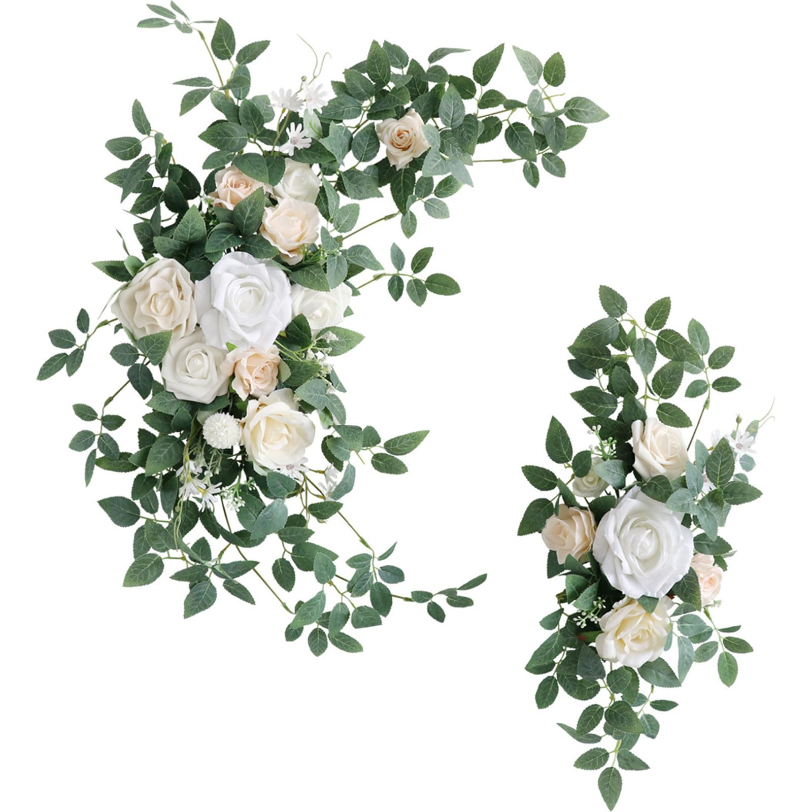Hochzeit Swag Bogen Blumen (Packung mit 2), künstliche Rosen Swag Blumen Blumenarrangement Swag für Hochzeit Zeremonie Empfang Backdrop Stuhl Dekoration (Champagner Weiß)