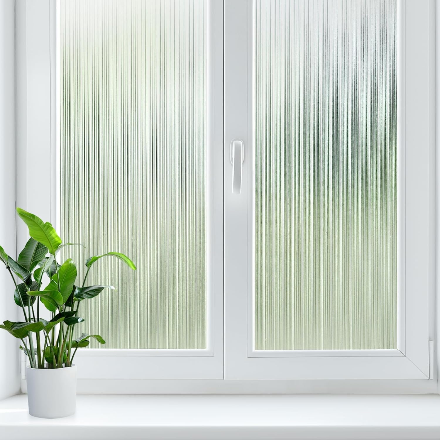 ONEHOME Premium Vinyl Stained Frosted Window Glass Sticker (18x100 Inch) - Self-Adhesive Film Tint Wallpaper Opaque Sheet for Glass Privacy Cover Window, Door, Office, Home.| Anti-UV. Fluted Design