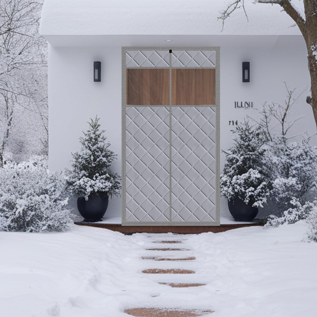 Thermal Door Curtain Fits Doors Size 32"x82"，Curtain Size 35"x84", Magnetic Insulated Curtain Center Open, Visible Panels,Keep Warm in Winter Cool in Summer, Waterproof Oxford Cloth Pure Gray