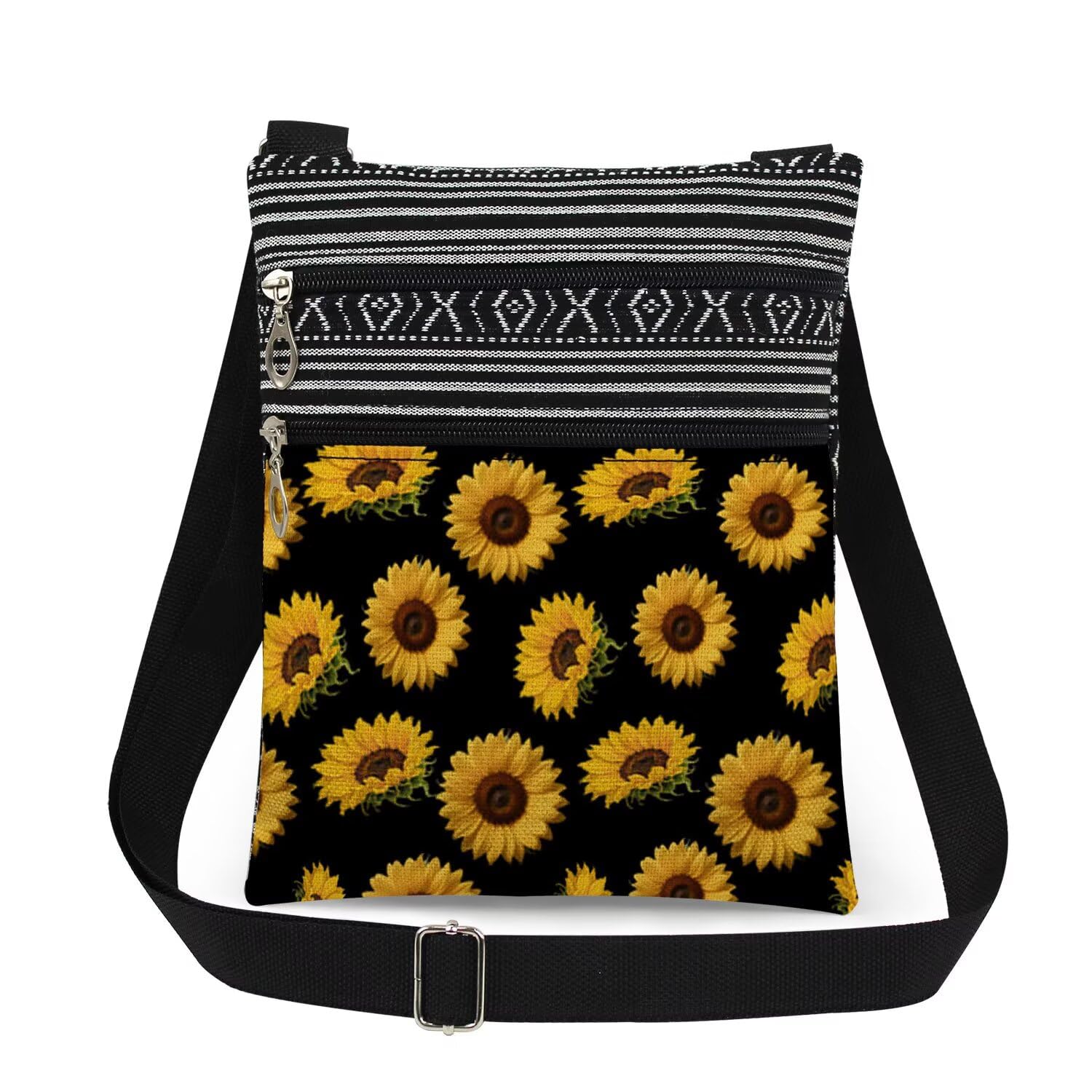 Sunflower Garden Crossbody Bag with Adjustable Strap Yellow Blooms Print Messenger Bag Sunflower Lover Zipper Wallet Christmas Gift for Friend Birthday or Mother's Day​​ Gift for Women's