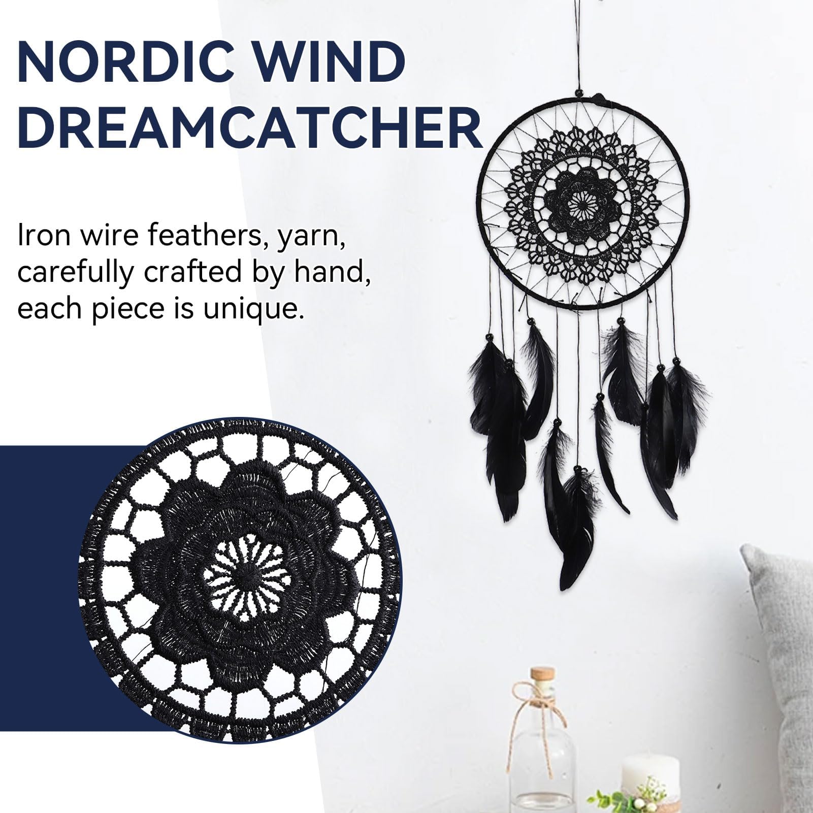Handgemaakte Dromenvanger | Dreamcatcher | Veren | Macramé | 30cm bij 85cm