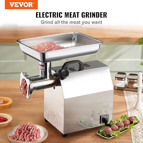 Miniatura 2 de VEVOR Picadora de carne eléctrica, 5.95 librasminuto, 650 W (3800 W máximo), picadora industrial de carne de acero inoxidable 304 con 3 placas de