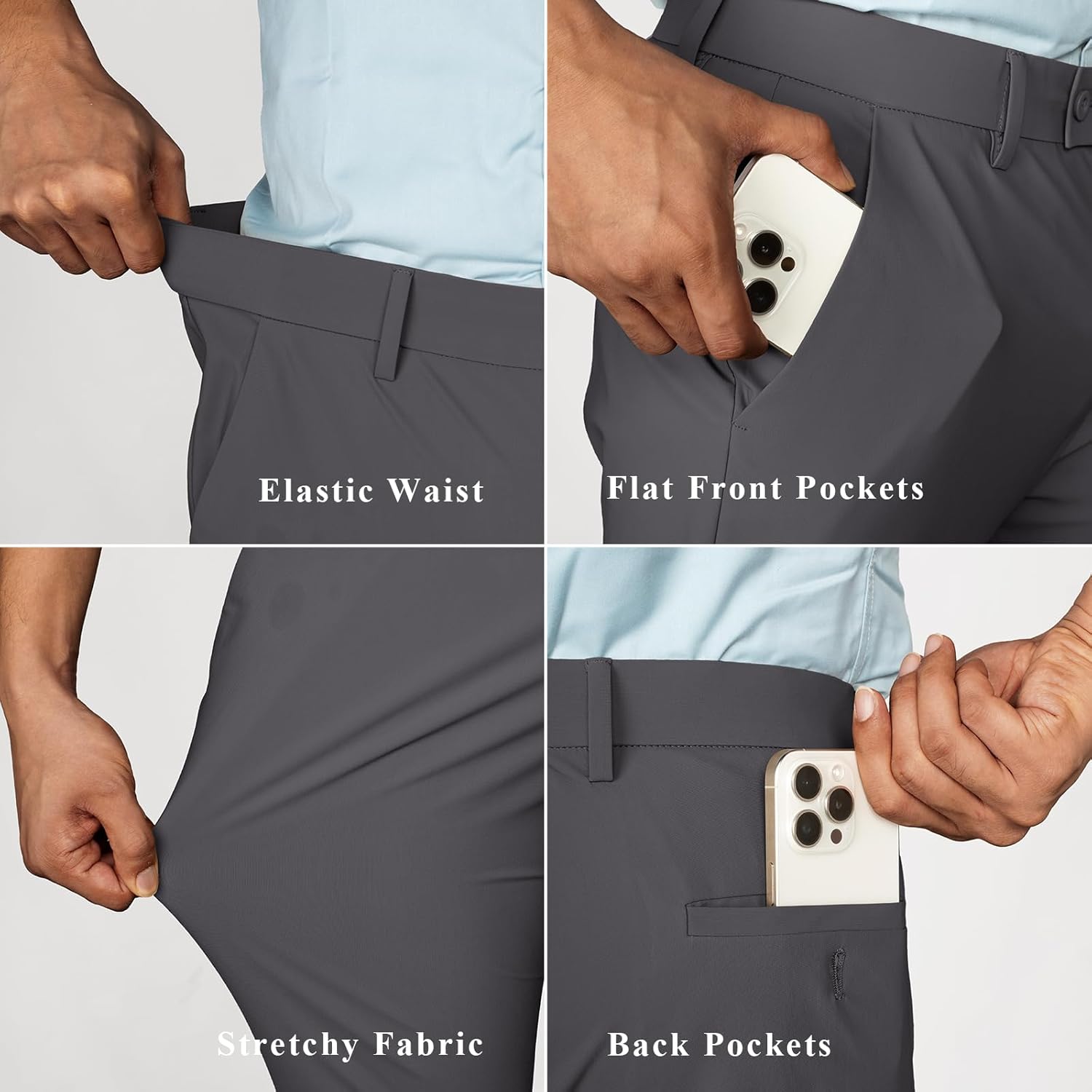 PJ PAUL JONES Mens Golf Pants Slim Fit 4-Way Stretch Wrinkle-Resistant Dress Pants Casual Comfy Golf Pants for Men Grey L - Image 6