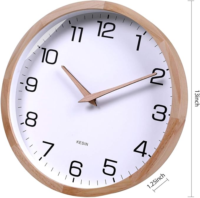 Reloj de pared Kesin 12 pulgadas redondo de madera blanco analógico silencioso miniatura 3