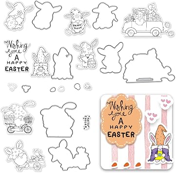 Easter Eggs Gnomes Stamps and Dies for Card Making, Easter Clear Stamp and Cutting Dies Sets Words Stamps Gnomes Die Cuts Eggs Clear Stamps for Paper Craft Card Making Photo Album Decor