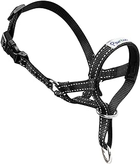 Pawaboo Dog Muzzle, Head Halter Collar for Dog, Pet Dog Nylon Reflective Adjustable Loop Anti-Biting Barking Control Easy Fit Dog Stops Dog Pulling Head Leash, Medium Size, Black