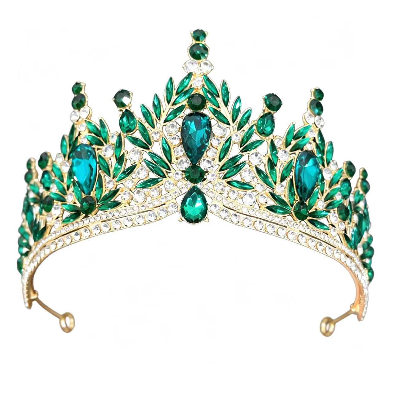Caelumdecor Women's Green New Crowns For Rhinestone Hair Accessories Wedding Prom Headpiece