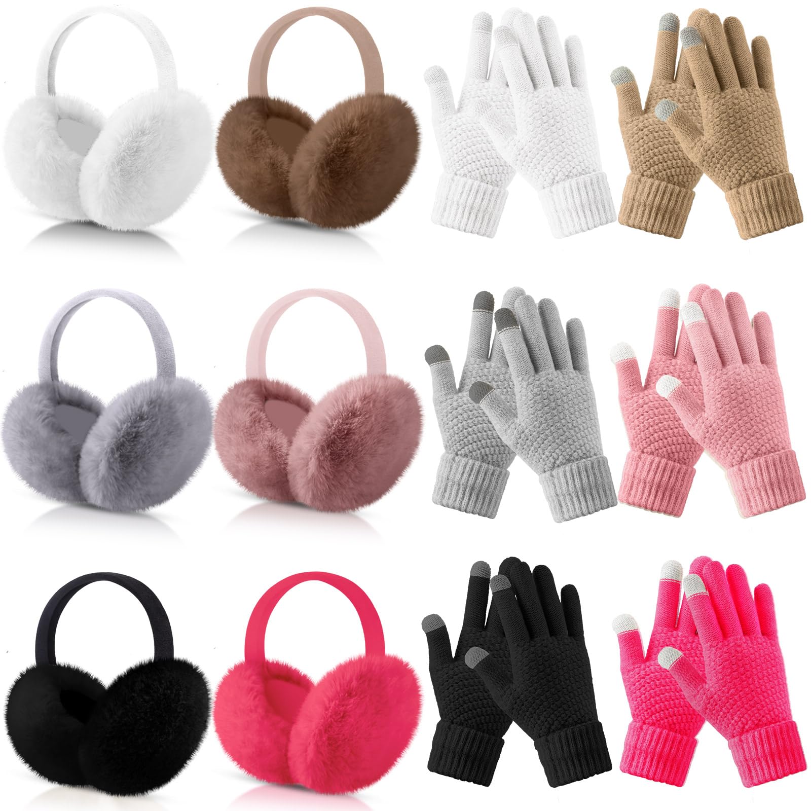 12 Pcs Winter Ear Muffs and Touch Screen Gloves Set Faux Fur Warm Earmuffs Fluffy Foldable Earmuffs (Stylish Colors)-image-15