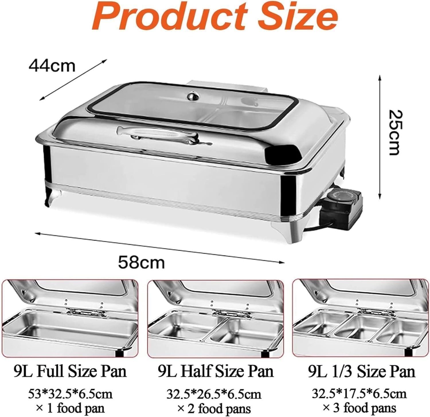 Scaldavivande Elettrico, 9 Litri, in Acciaio Inox, con Coperchio in Vetro Trasparente, Ideale per Buffet, Feste, Hotel e cucine.,B