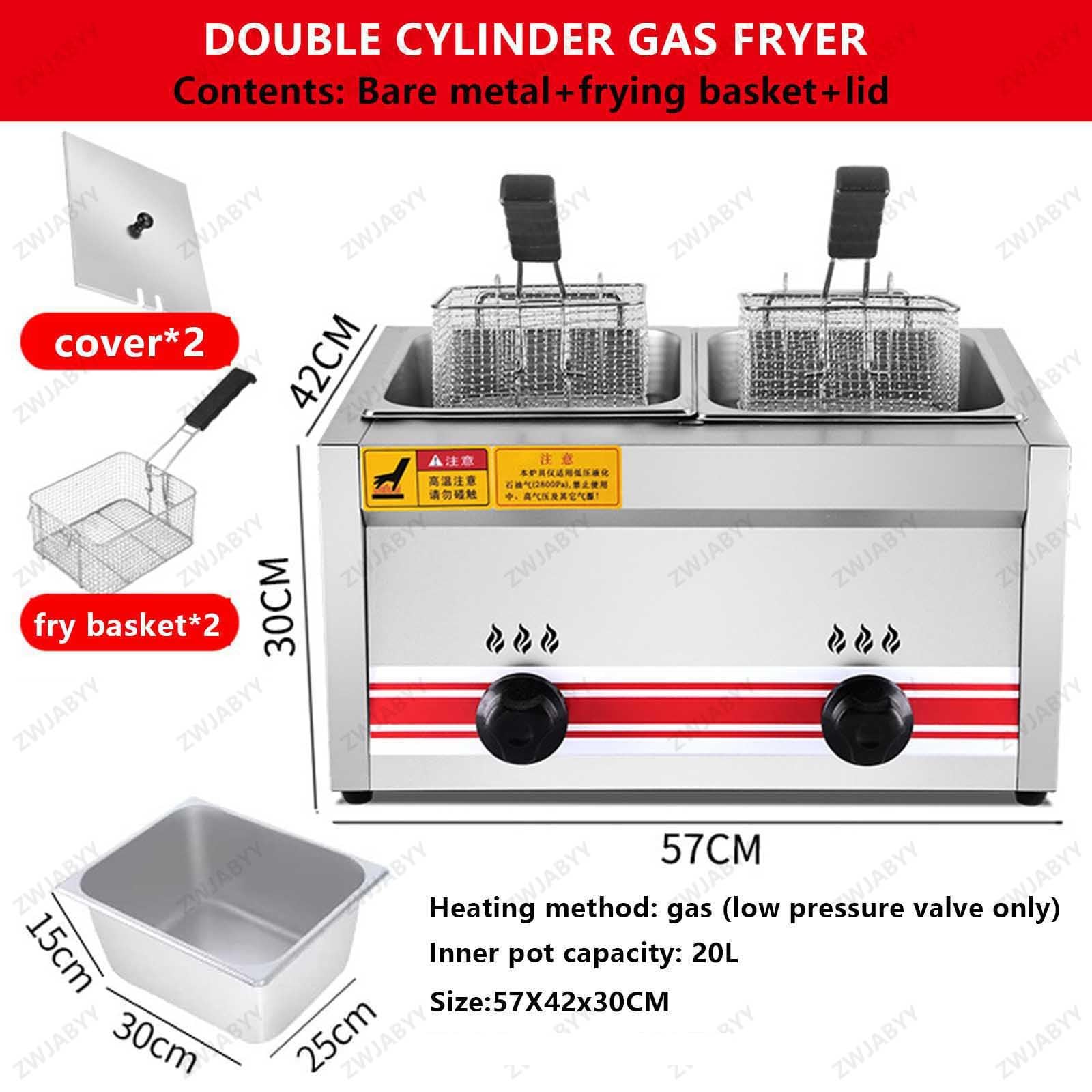 Friggitrice a gas professionale – Friggitrice commerciale in acciaio inox con cestini e coperchi per ristorante e cucina domestica, triplo cilindro, capacità 10 l