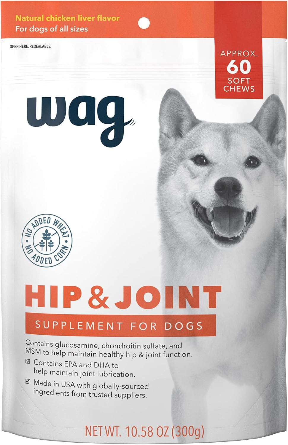Amazon Brand - Wag Hip & Joint Soft Chews for Dogs, 60 Count