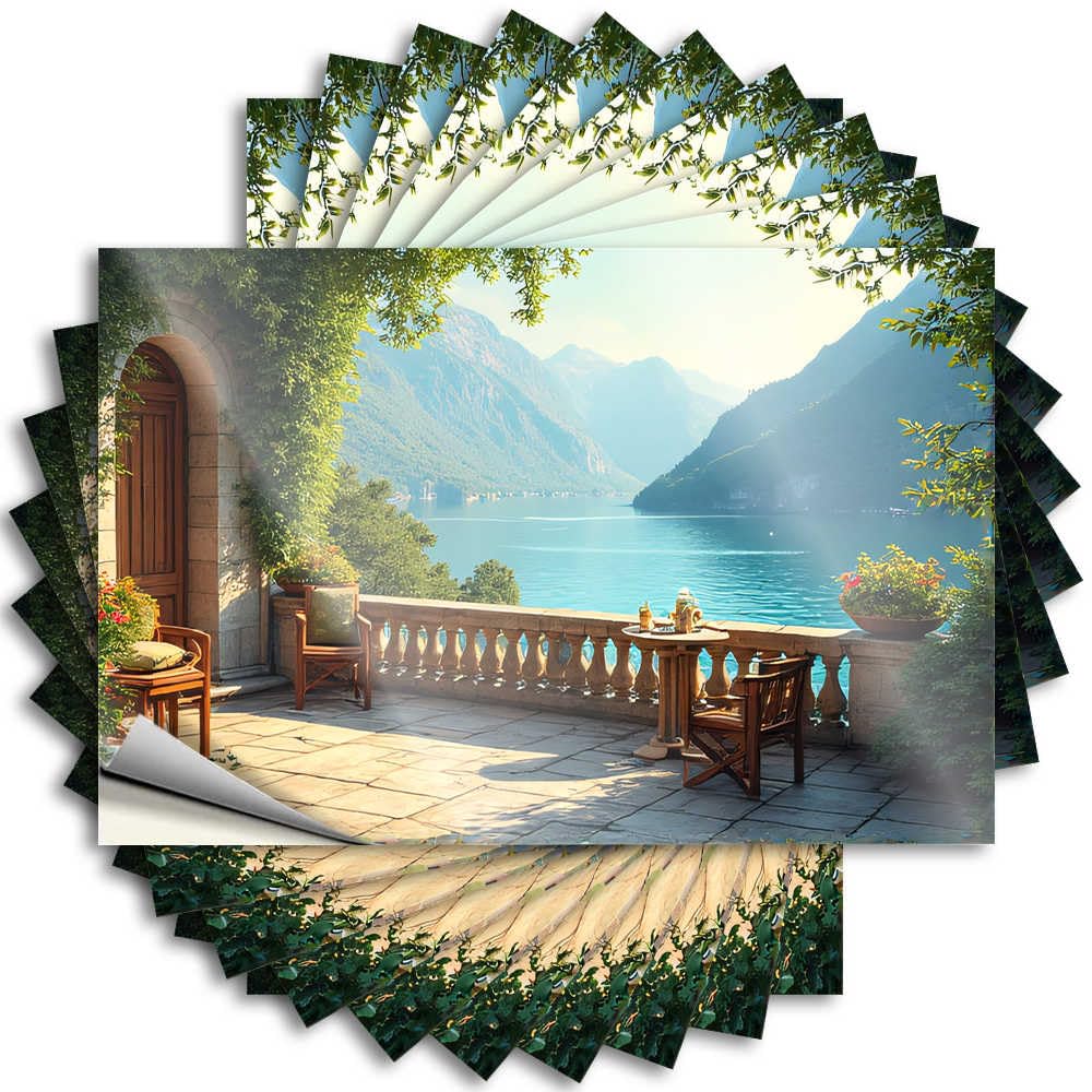 Sticker Cocoa | Cozy Door Serene Terrace with Breathtaking Lake View for Paw(12X18CM)