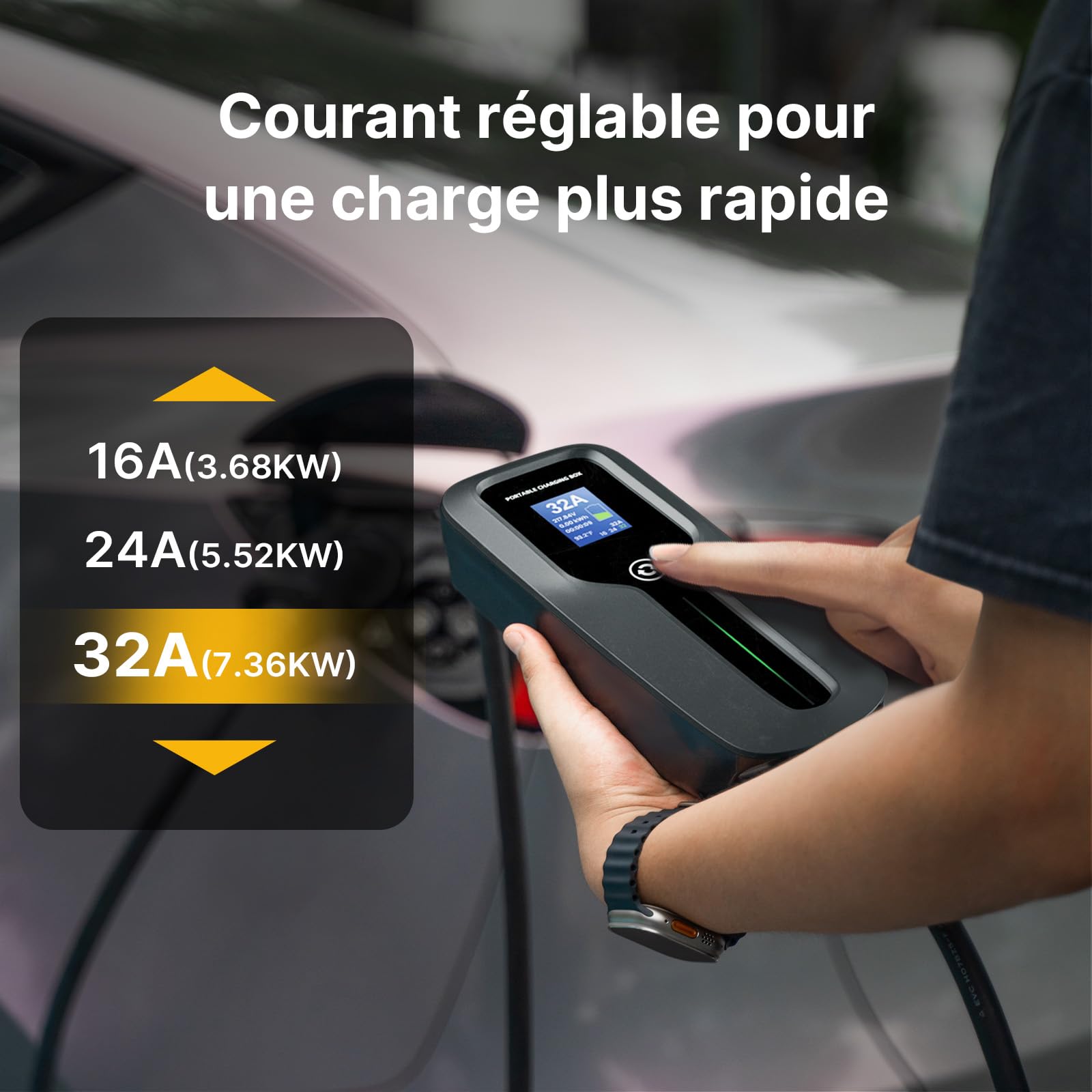 Câble Convertisseur De Charge EV 32A 7kW - Prise Femelle CEE Bleue Vers Fiche Mâle, étanche, 50cm