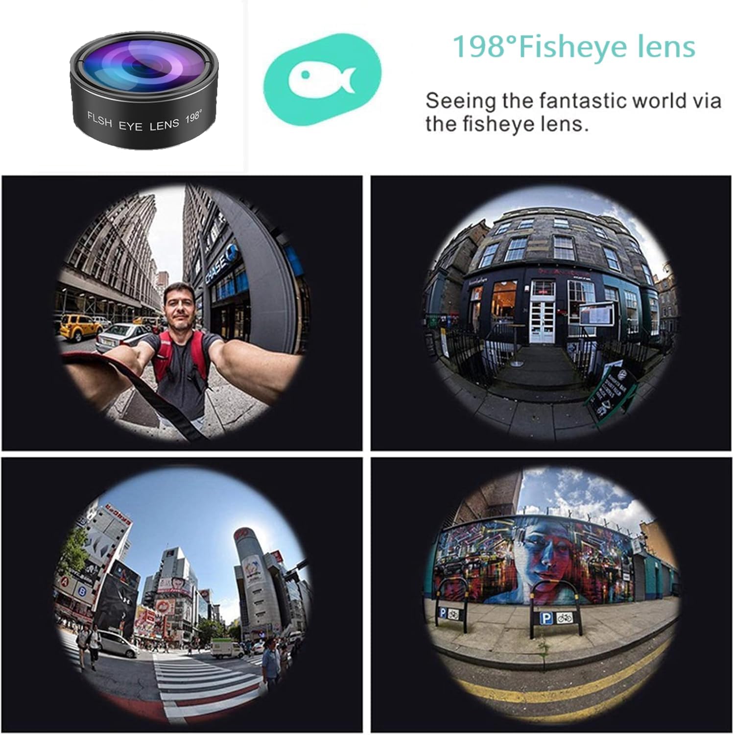 5 en 1 Objectif téléphone, lentille Smartphone,Objectif Fisheye 198°,Objectif Macro 15X+ Grand Angle 0.63,CPL/2X Téléobjectif pour la Plupart des Smartphones (Noir)