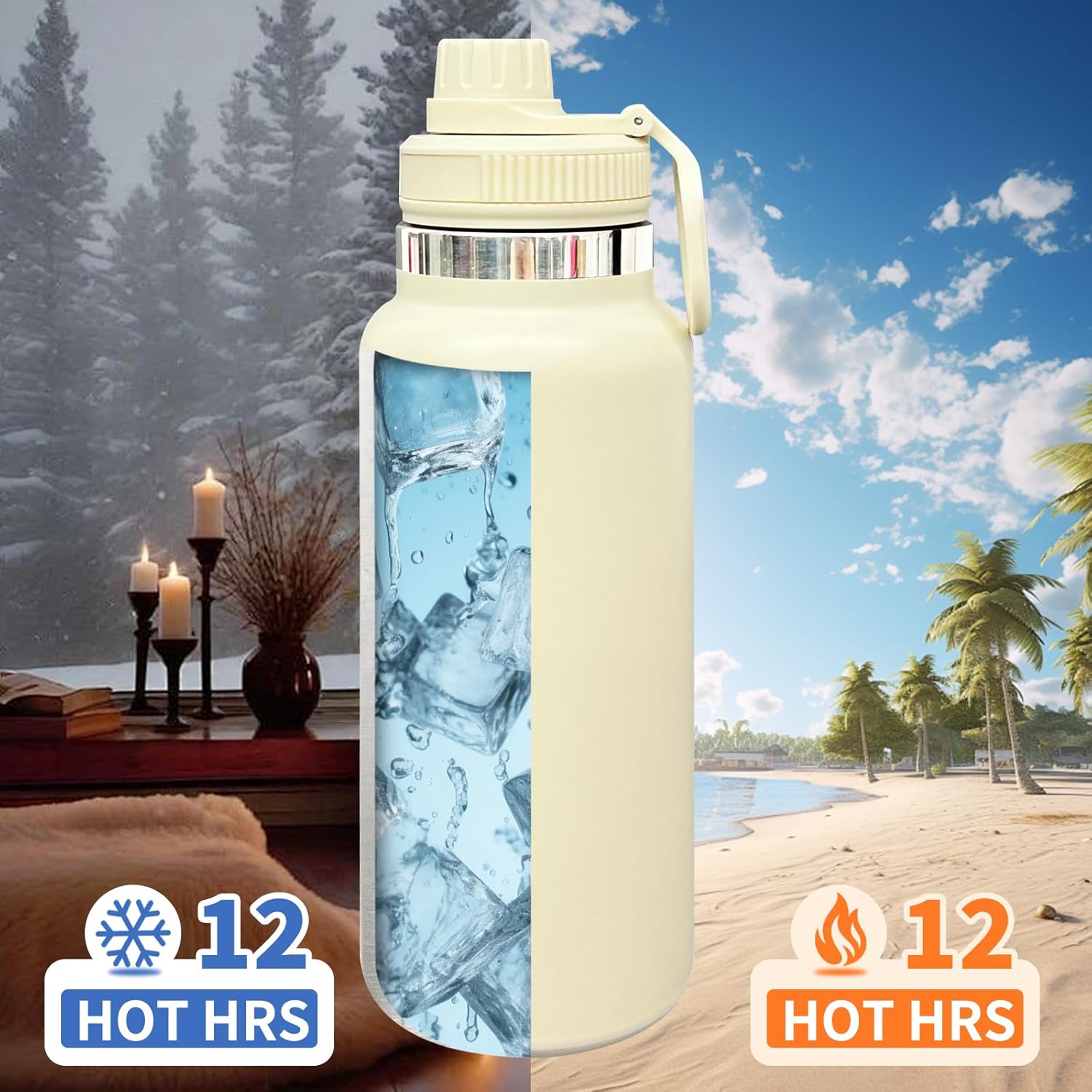 32 oz Insulated Water Bottle with Spout Lid - Double Wall Vacuum Sports Water Bottle - Powder Coated Cup for Gym Camping Hiking(Cream,4 pack)