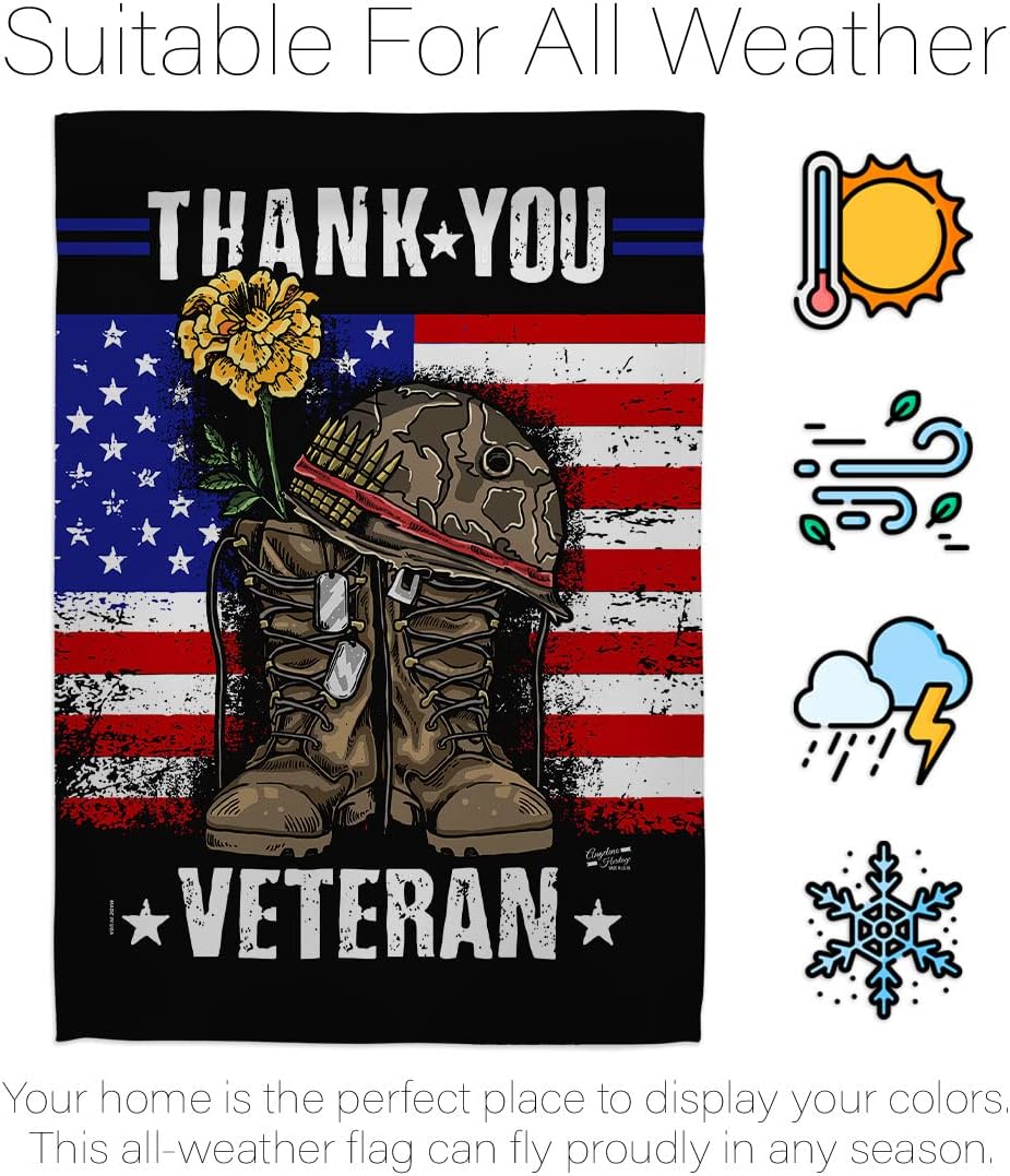 Thank You Veteran House Flag - 2 pcs Pack Armed Forces Service All Branches Support Honor United State American Military Official - Banner Small Garden Yard Gift Double-Sided Made in USA 28 X 40