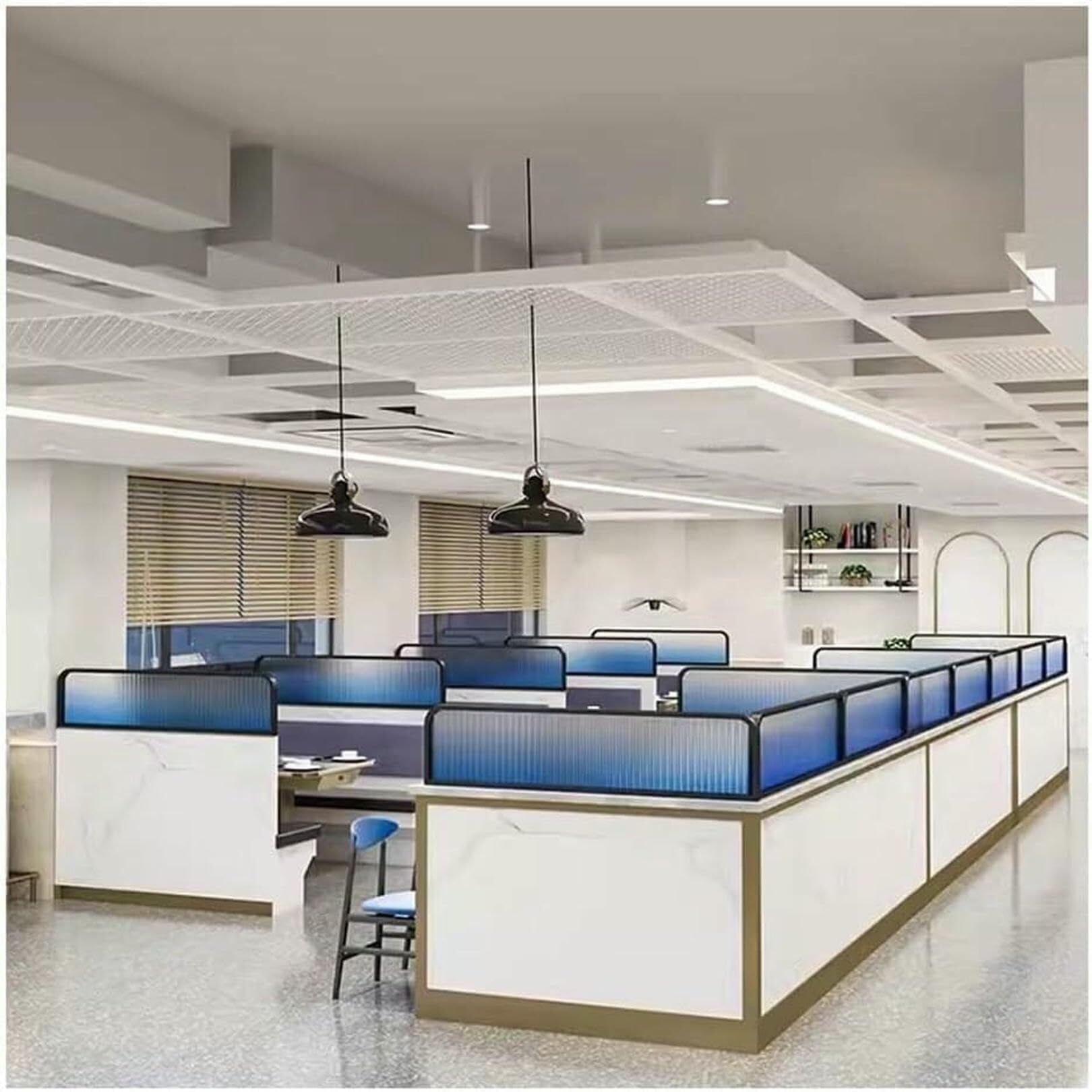 Panel de división de oficina y restaurante | Divisor de mesa y mostrador con protección | Pantalla decorativa para bares y zonas públicas (azul 90 x 25 cm)