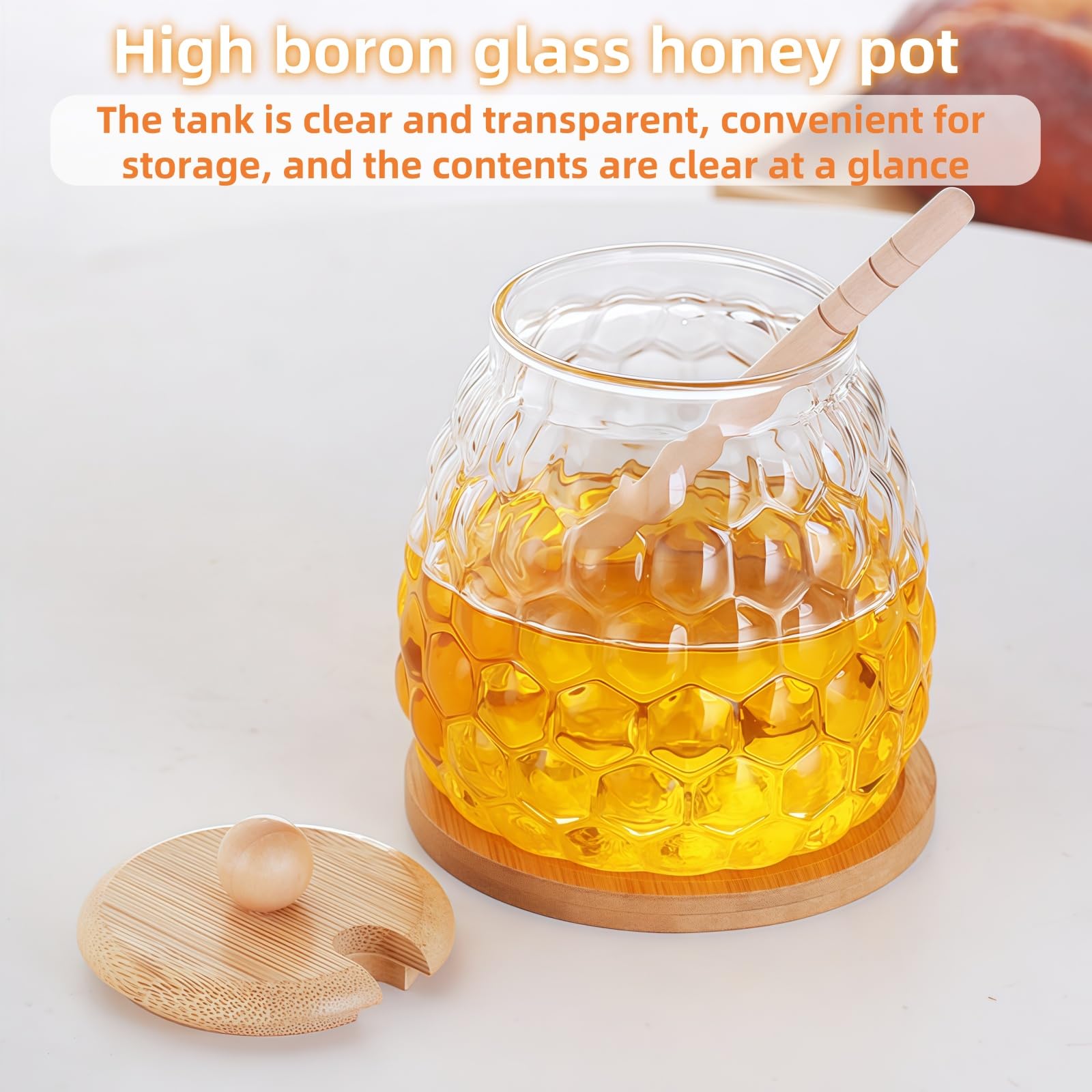 MEETOZ 350ml Honey Jar with Wooden Dipper and Lid, Glass Honey Jar with Dispenser - Image 4