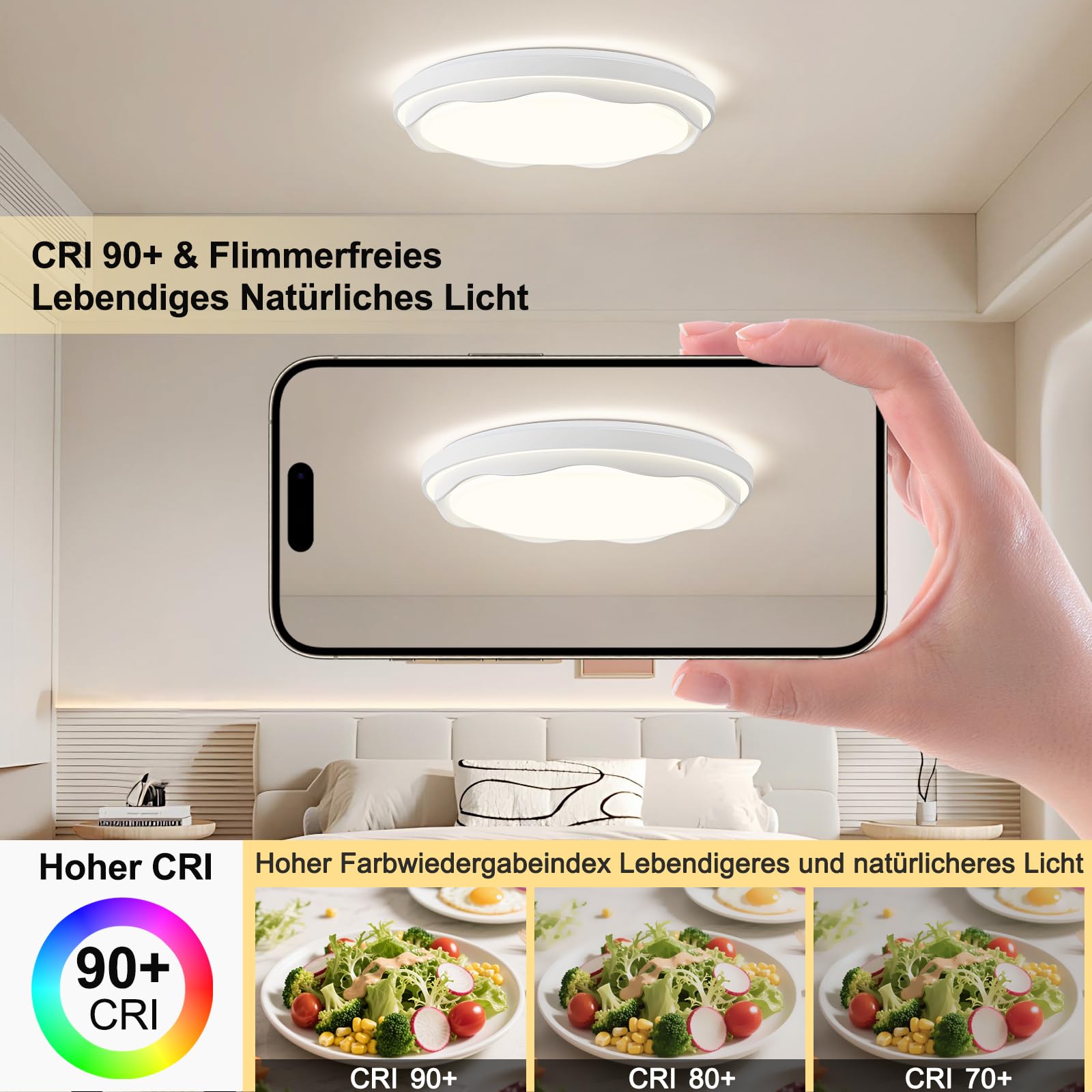 Qamra 49cm Lámpara Techo LED de, Lámpara de Techo Acrilico Blanca Redondo | Plafon Led Techo Moderna, Estilo Minimalist para Salone, Dormitorio, Cocina, Entrada, despacho