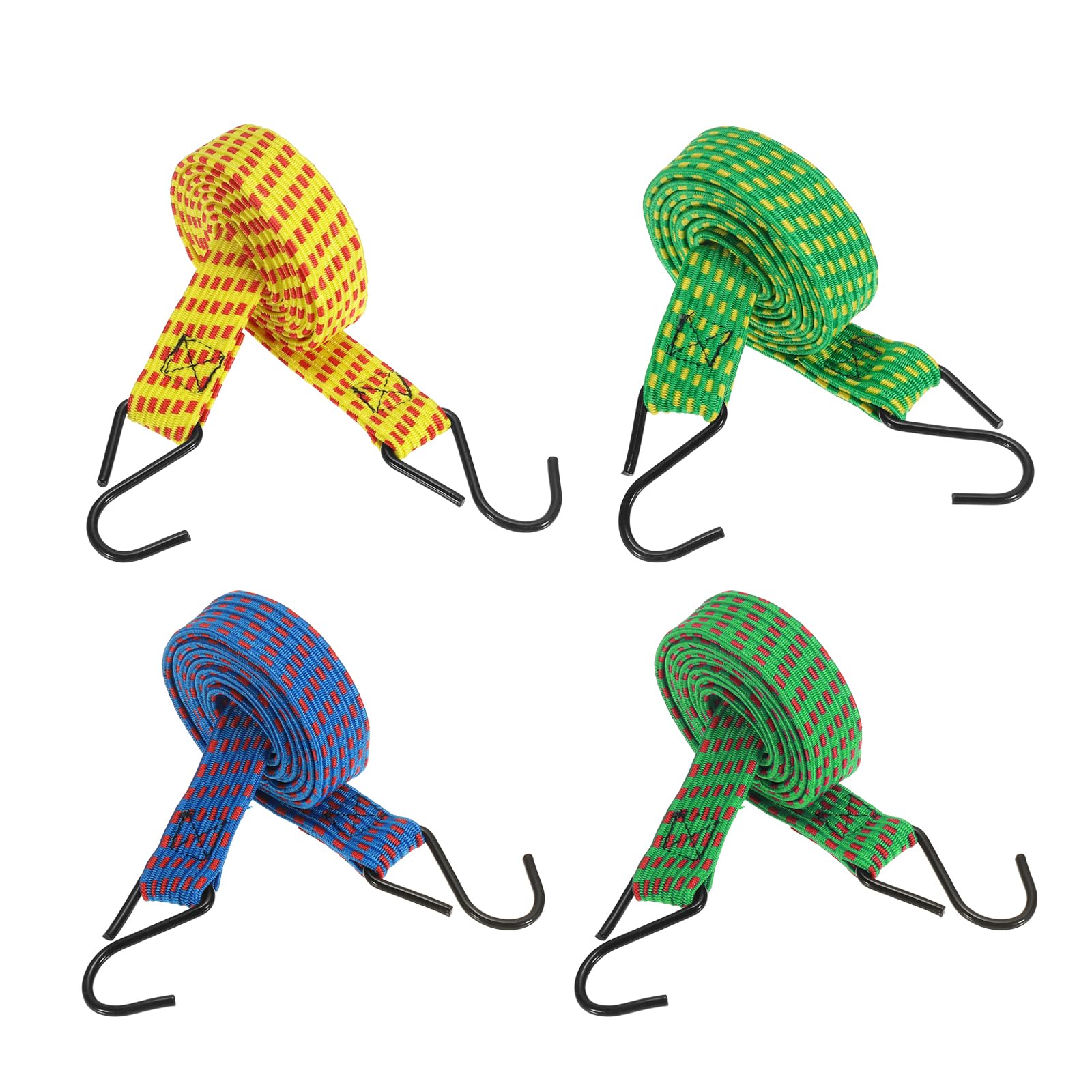 sourcing map 10Pcs Bungee Cords, 1.5 Meter Length Bungee Cords with Hooks 0.98" Width Adjustable Flat Elastic Rubber Bungee Straps for Luggage, Roof Racks, Tarpaulin, Moving Cargo, Camps, Tarps