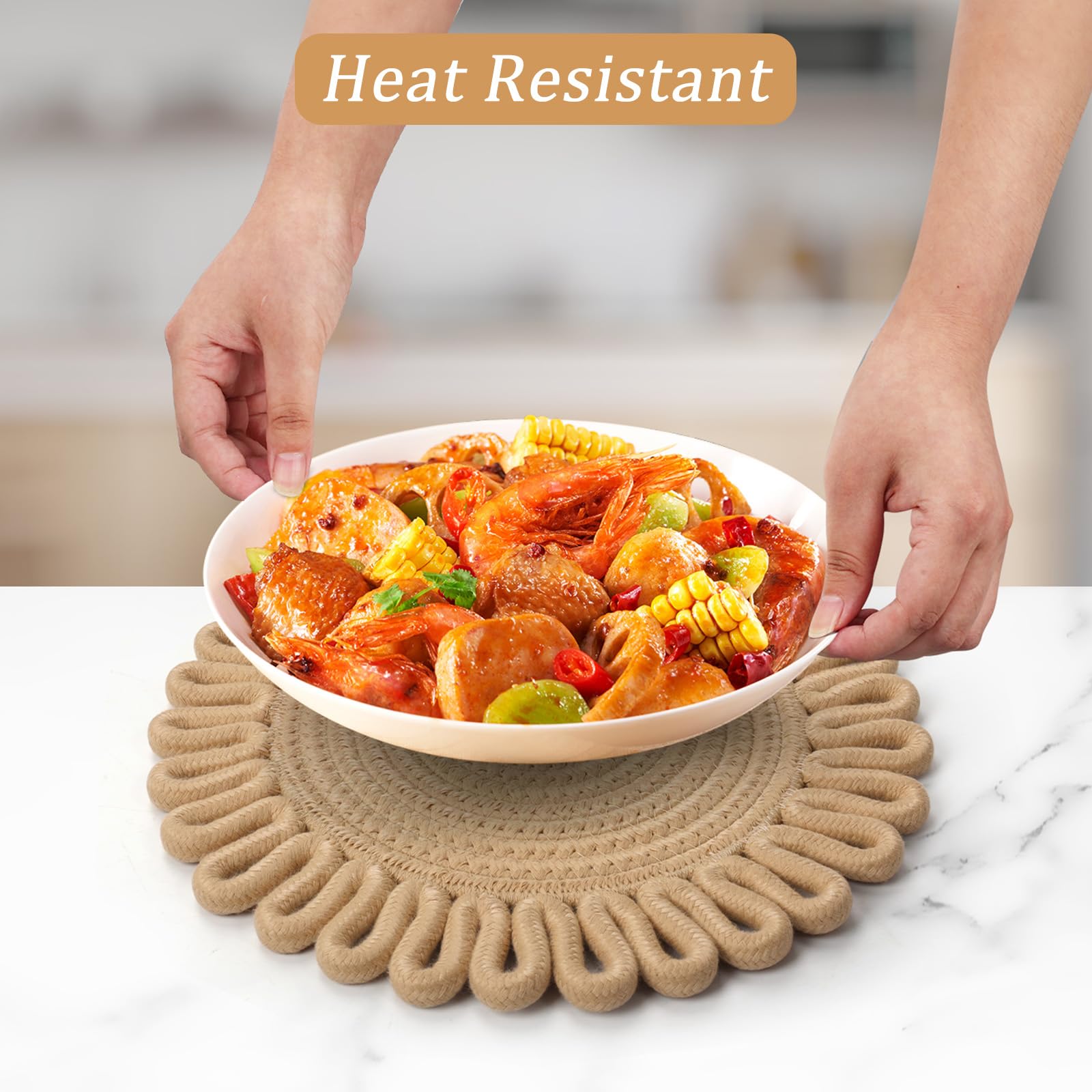 comfoyar Round Placemats Set of 4, 30cm Non-Slip Cotton Woven Place Mats - Image 3