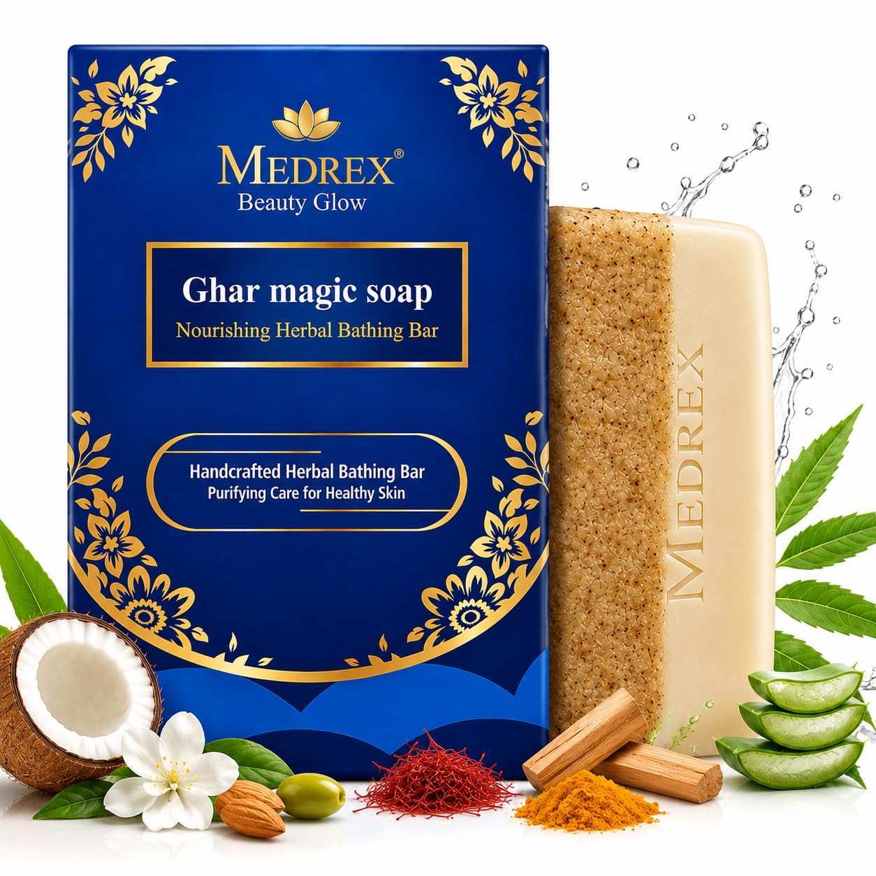 Medrex Magic Ghar Soap | Dual-Sided Handmade Bathing Soap | Exfoliating & Moisturizing Soap Bar | Natural Daily Skin Cleansing | For Men & Women | 120 g-image-48
