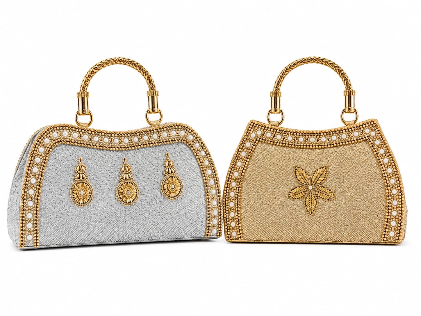 Premium Gold Beaded Ethnic Clutch Combo Stylish Designer Handbags for Women, Ideal for Bridal-image-49