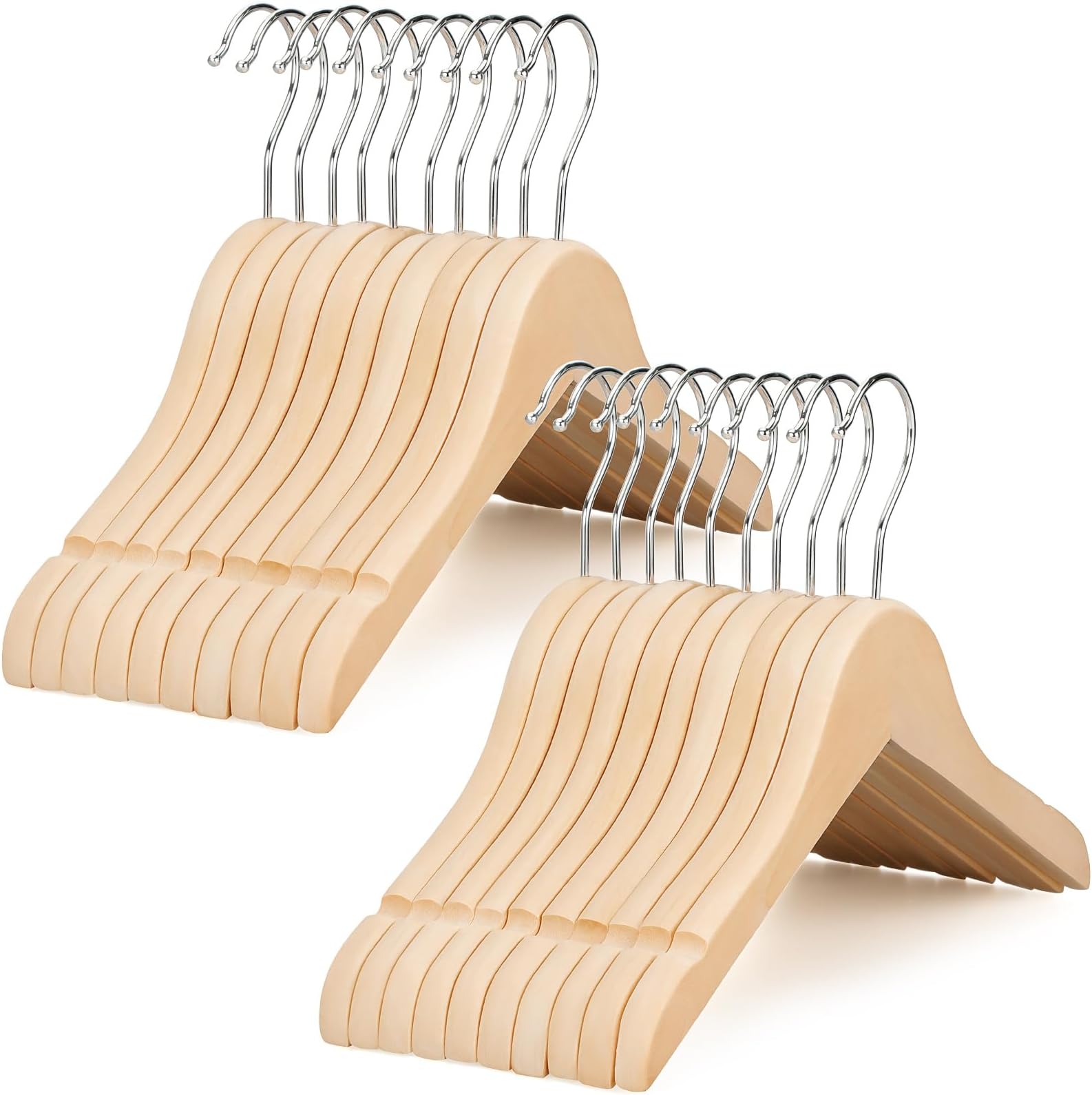 Unfinished/Natural Kids Children Baby Wood Wooden Clothes Dress Shirt Hangers with No Painting - 360° Stronger Flexible Hook- Extra Smoothly Cut Notches, 20 Pack CT09N20
