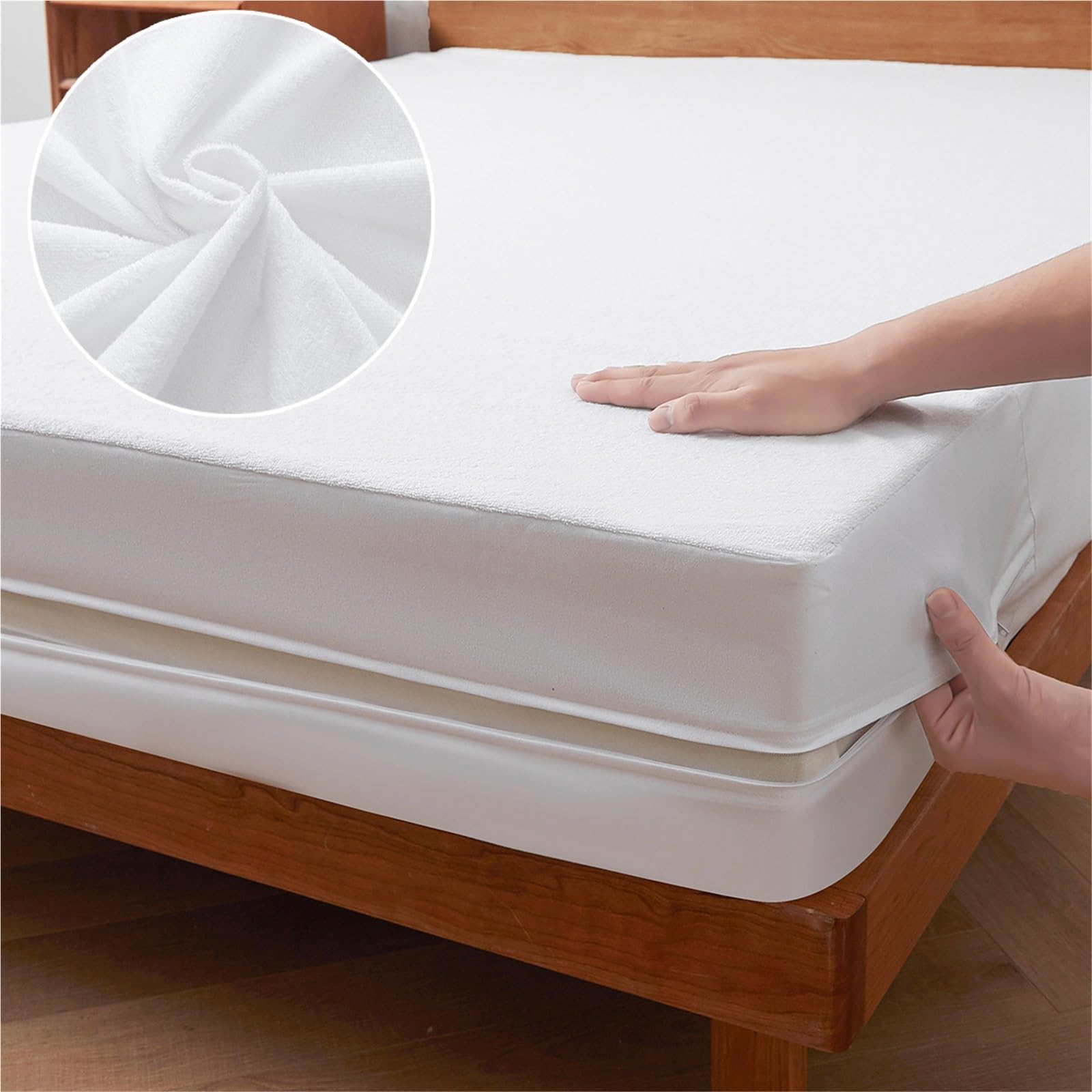 Funda de colchón Impermeable con Cremallera, Superficie Ultra Suave, Protector Grueso for Cama Individual o Doble sin Fundas Almohada para ColchóN(180x200x30cm)