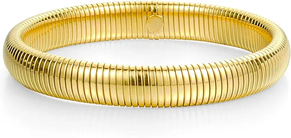 Wrlcorly Gold Bangle Bracelet for Women 18K Gold Plated Stainless Steel Stretch Stackable Chunky Bracelet Flexible Wide Wristband Bangles Bracelets Snake Chain Bracelet 8MM 10MM 12MM
