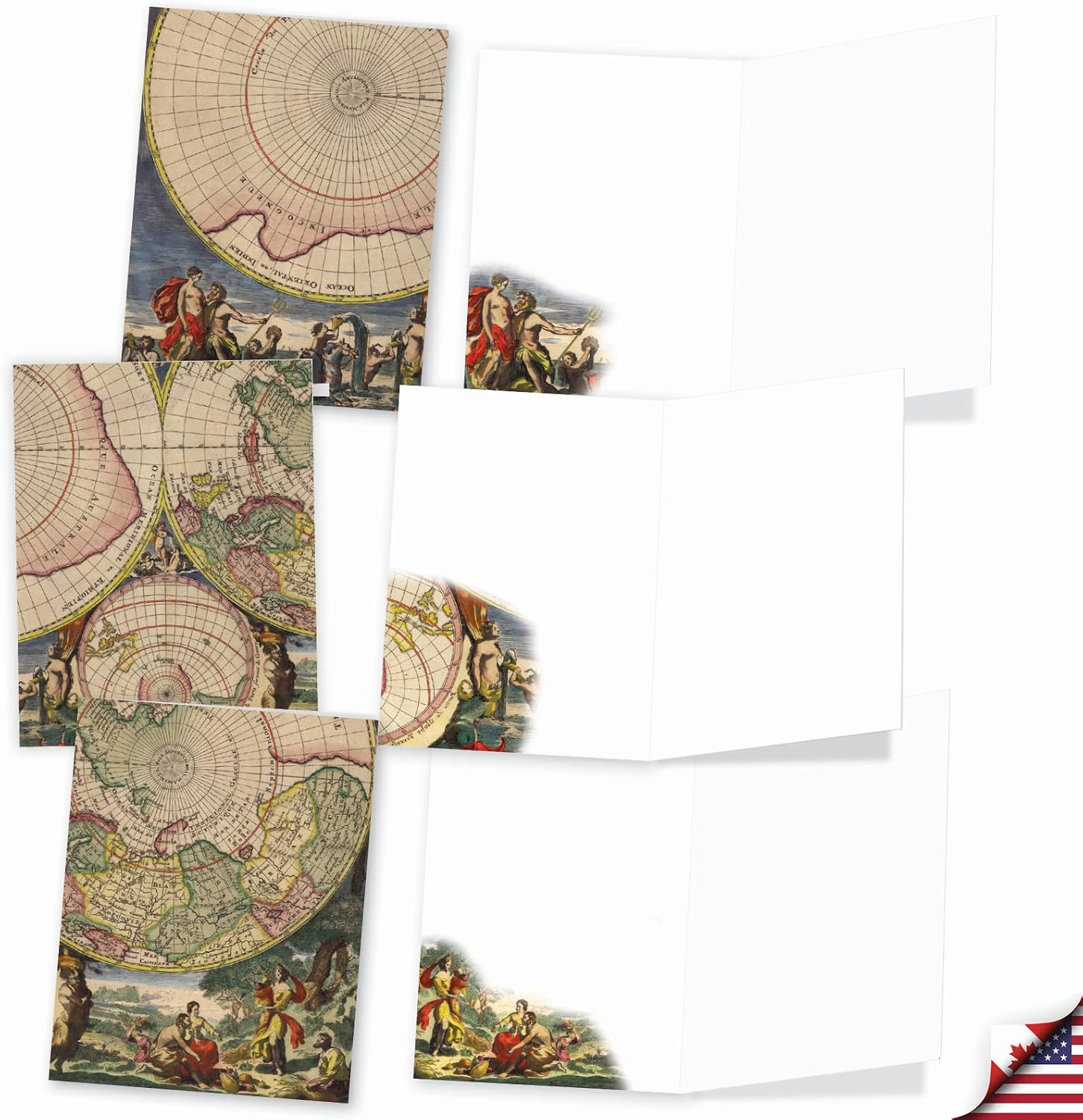 The Best Card Company - 10 Assorted Blank All Occasions Notecards Box Set 4 x 5.12 Inch w/Envelopes Vintage Art Map for Men, Women, Variety Pack (10 Designs, 1 Each) - Topographics M2341OCB image 3