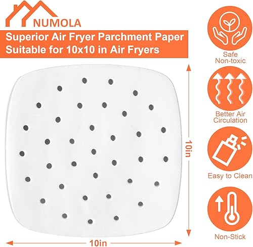 Miniatura 2 de Numola - Papel pergamino perforado para freidoras de aire, 100 piezas de papel cuadrado de bambú compatible con Philips, Cozyna, Secura, NuWave,