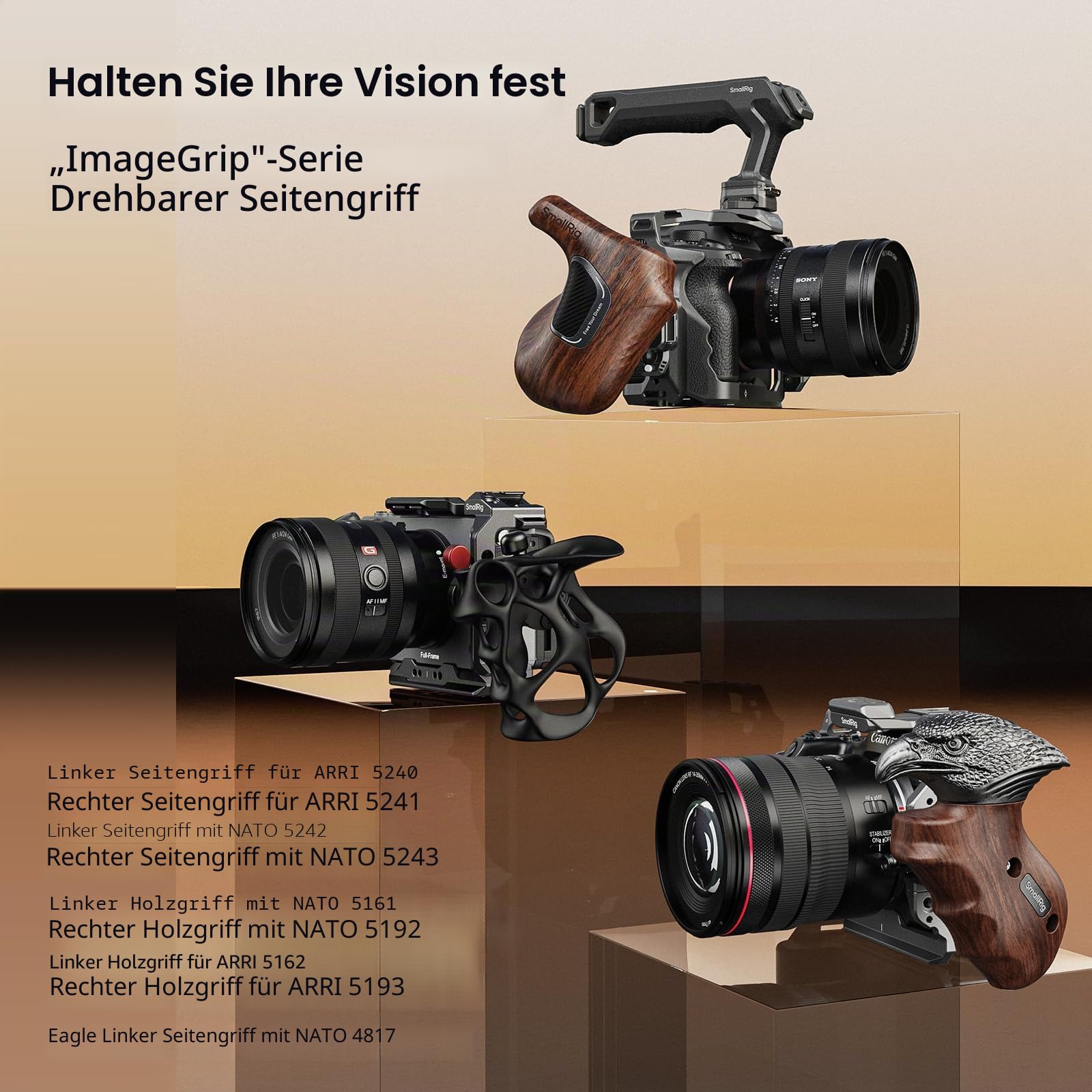 SMALLRIG 360° Drehbarer Hohler Rechter Griff für ARRI Rosette, 15 kg/33 lb Tragkraft für Kamerakäfige und Schulter-Rigs – 5241