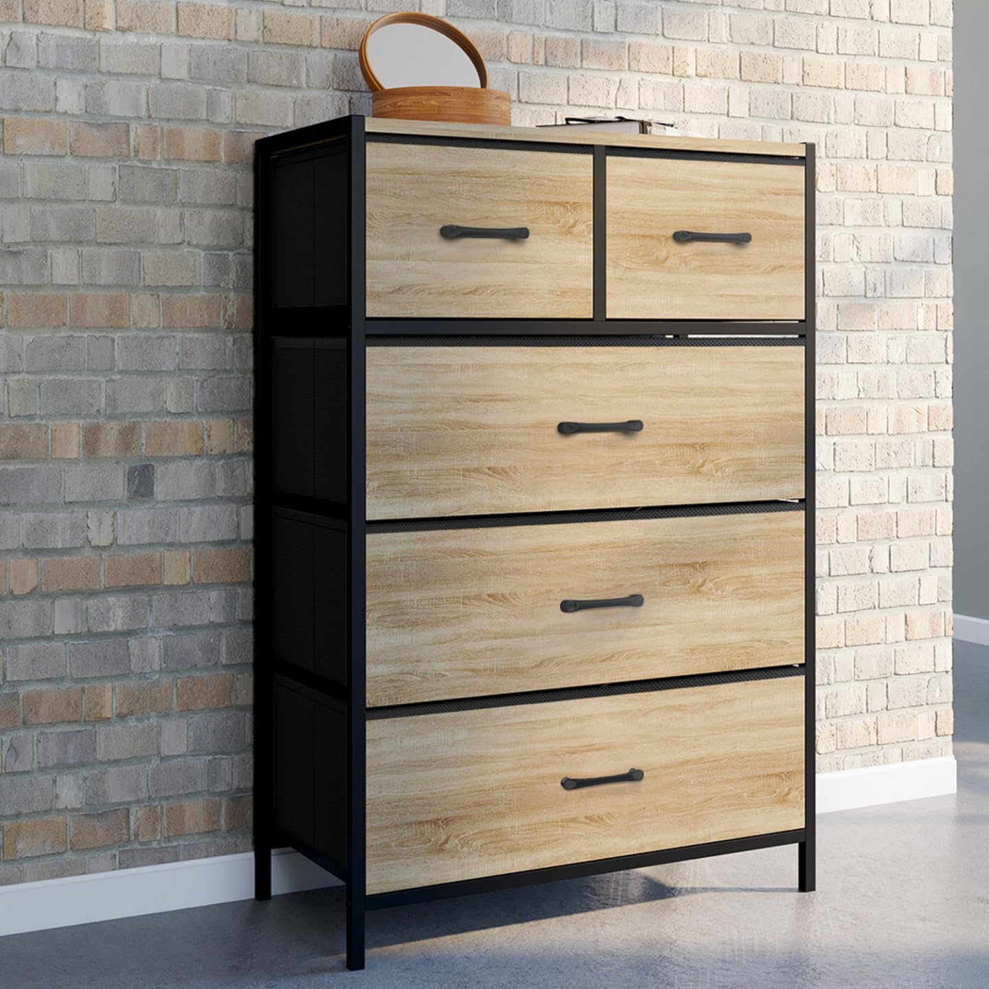 IDMarket - Chiffonnier 5 tiroirs en Tissu Utah 60 cm Commode semainier Design Industriel