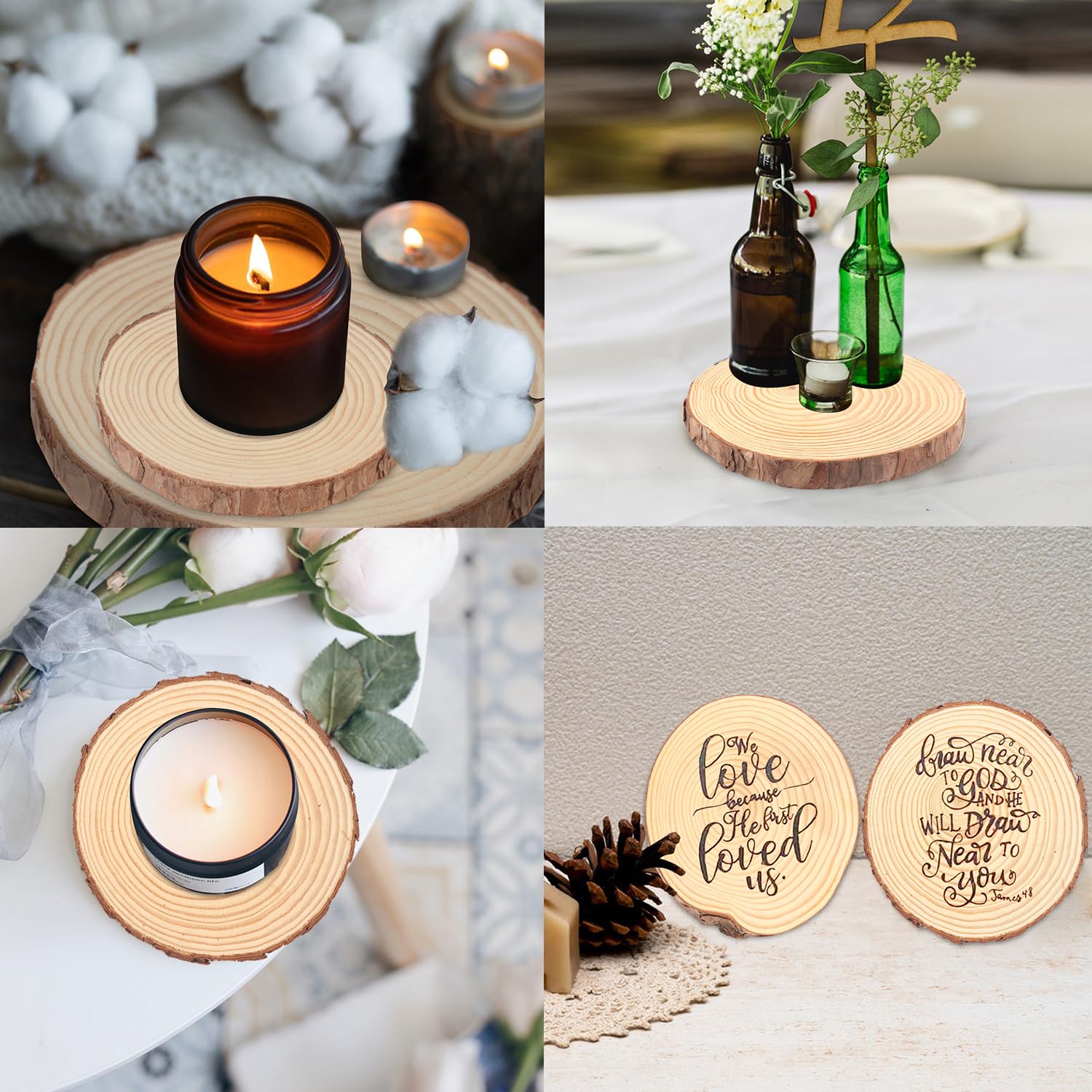 30 fette di legno naturale da 12,9 a 14,9 cm, cerchi in legno di pino non finito con corteccia per sottobicchieri, artigianato fai da te, ornamenti natalizi rustici per matrimoni e centrotavola, di