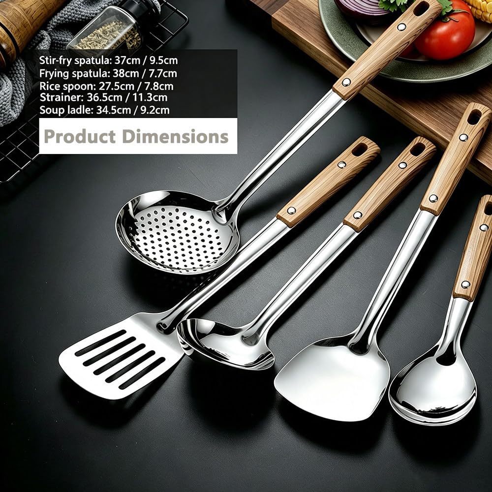 Set di 6 Utensili da Cucina in Acciaio Inox in Confezione Regalo, con Manici in Plastica Testurizzata Antiscottatura; Ideale per La Cucina Quotidiana E Come Idea Regalo