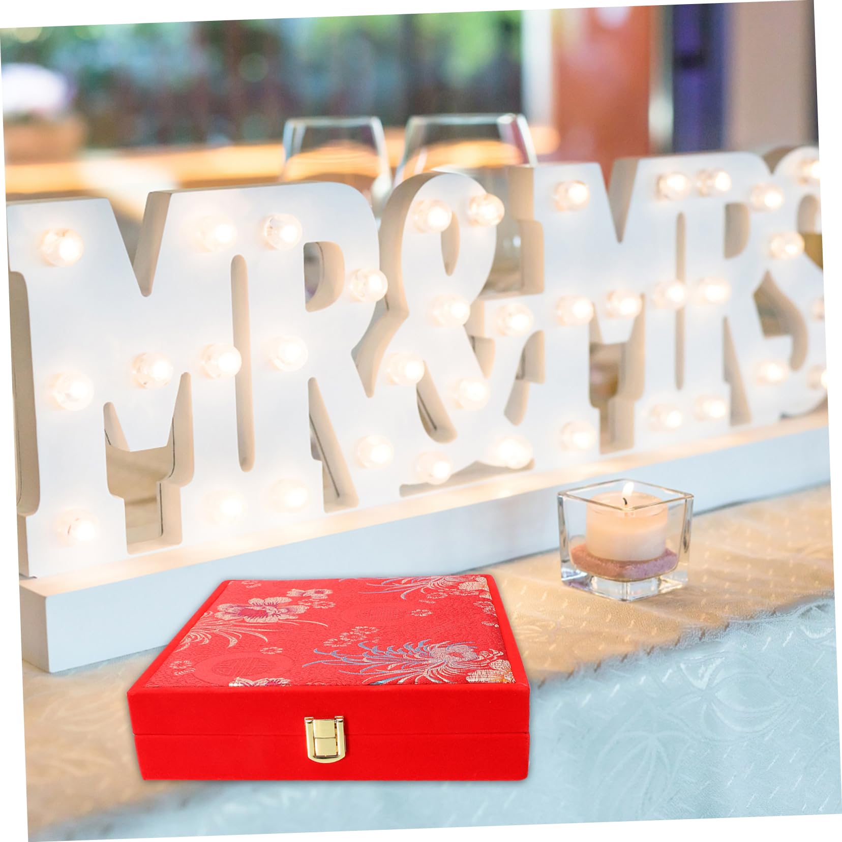FRCOLOR Caja para Joyas de Madera y Seda Satén, Estuche Decorativo Rojo para Pulseras y Collares, Protección contra Polvo y Huellas, Adecuado para Boda