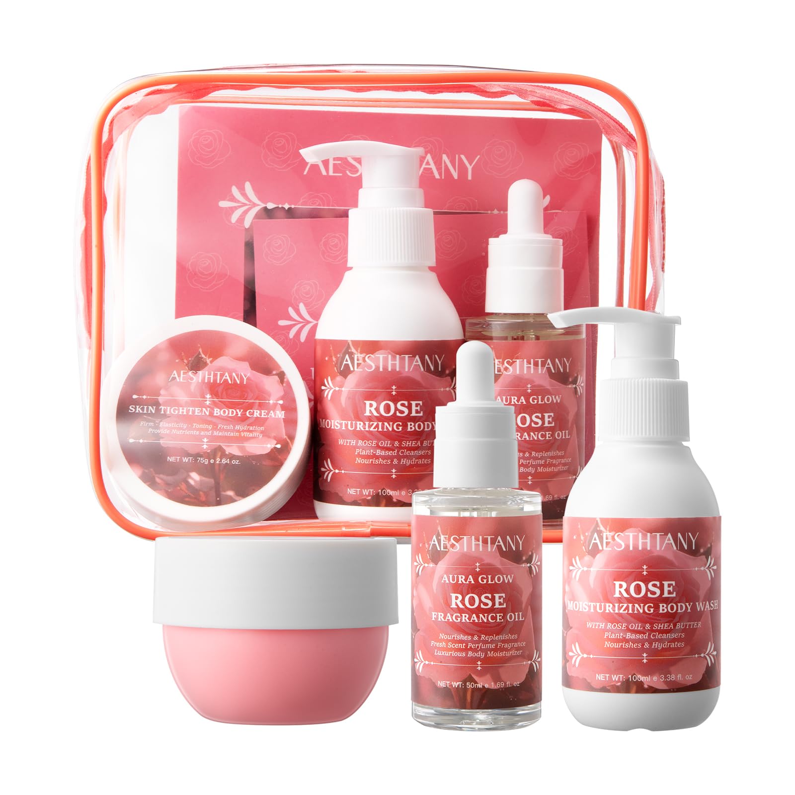 O'KADY Rose Bath & Body Care Travel Set, Home Spa Gift Set Includes Body Cream, Shower Gel, and Rose Nourishing Oil, Personal Body Care Travel Set,