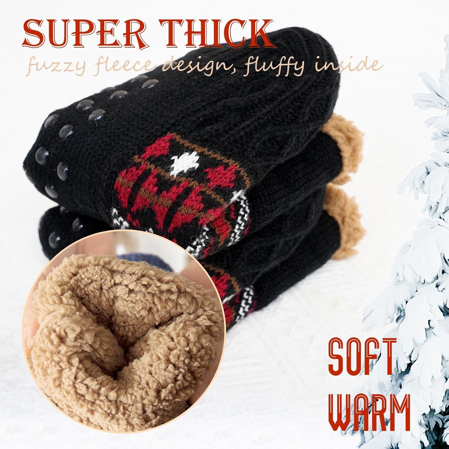 CaiDieNu Fuzzy Slipper Socks for Men Women with Grippers, House Slippers Winter Cozy Warm Thick Non-Slip Fuzzy Thermal Socks