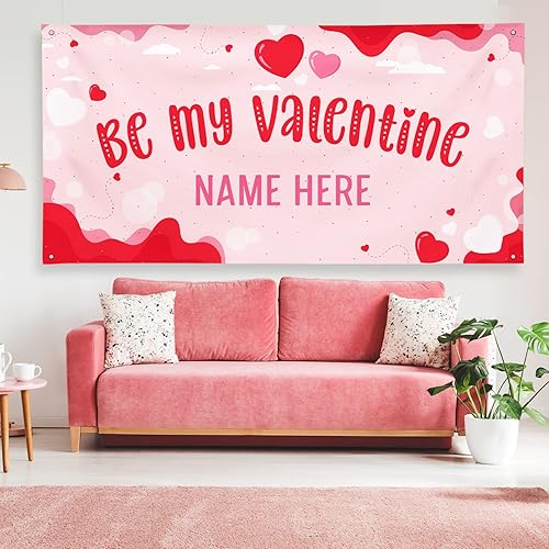 Miniatura 68 de Cartel de fondo personalizado para el día de San Valentín, decoración de San Valentín, letrero de vinilo con texto en inglés "Be My Valentine