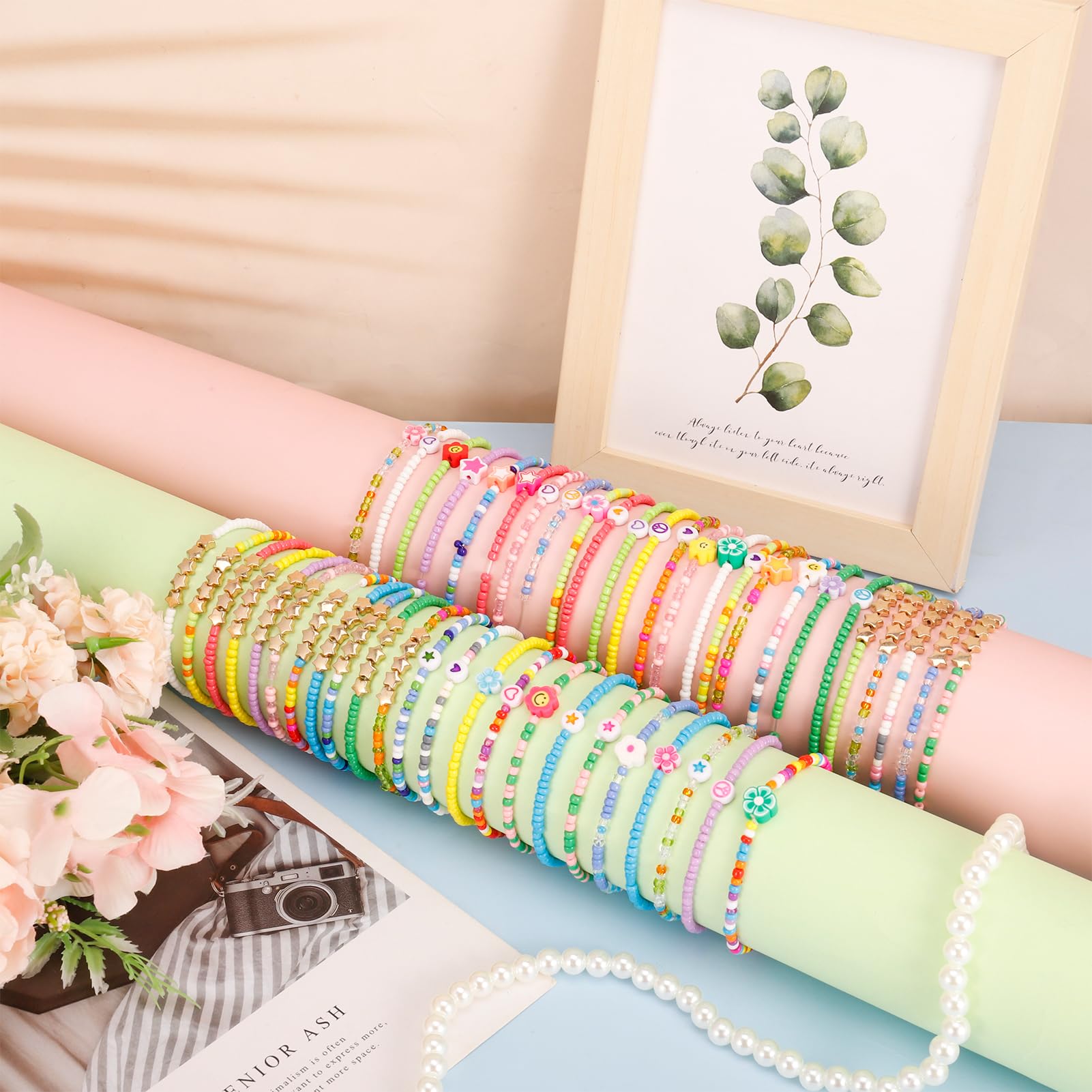 ViEinkaufen 48 Pcs Colorful Friendship Bracelet Set, Bulk Stackable Letter Beaded Bracelets for Girls Women Friends Party Accessories - Image 4