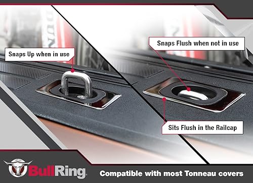 Miniatura 6 de Bull Ring Anclajes retráctiles de amarre para caja de camioneta Gunmetal Flush Fit para Toyota Tundra CrewMax '14-19 (1 par)