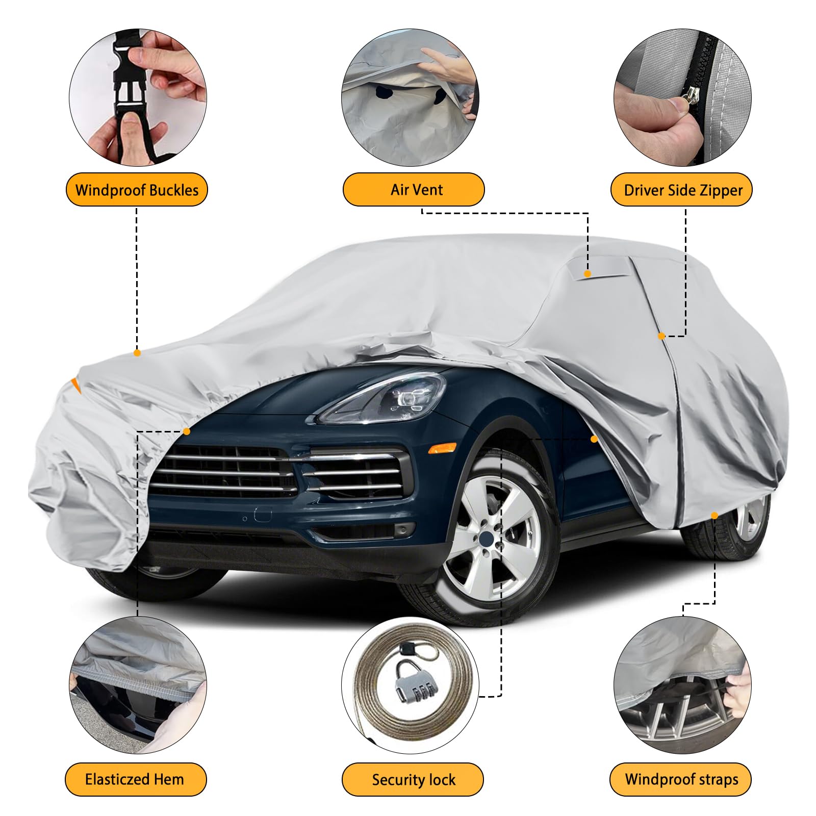Cubierta impermeable para Porsche Cayenne 2009-2025, funda para todo clima con cierre de cremallera, resistente al viento, gris