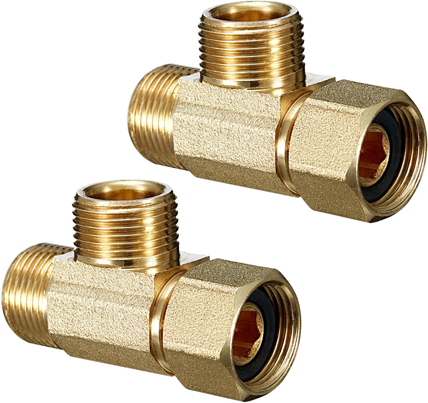 Add-A-Tee(2 Pcs), Lead-Free Angle Stop Valve 3/8" Comp Inlet x 3/8" Comp Outlet, Brass Extender Tee Connector with Built-in Sealing Gasket for Faucet, Glass Rinser, Dishwasher, Toilet Tank